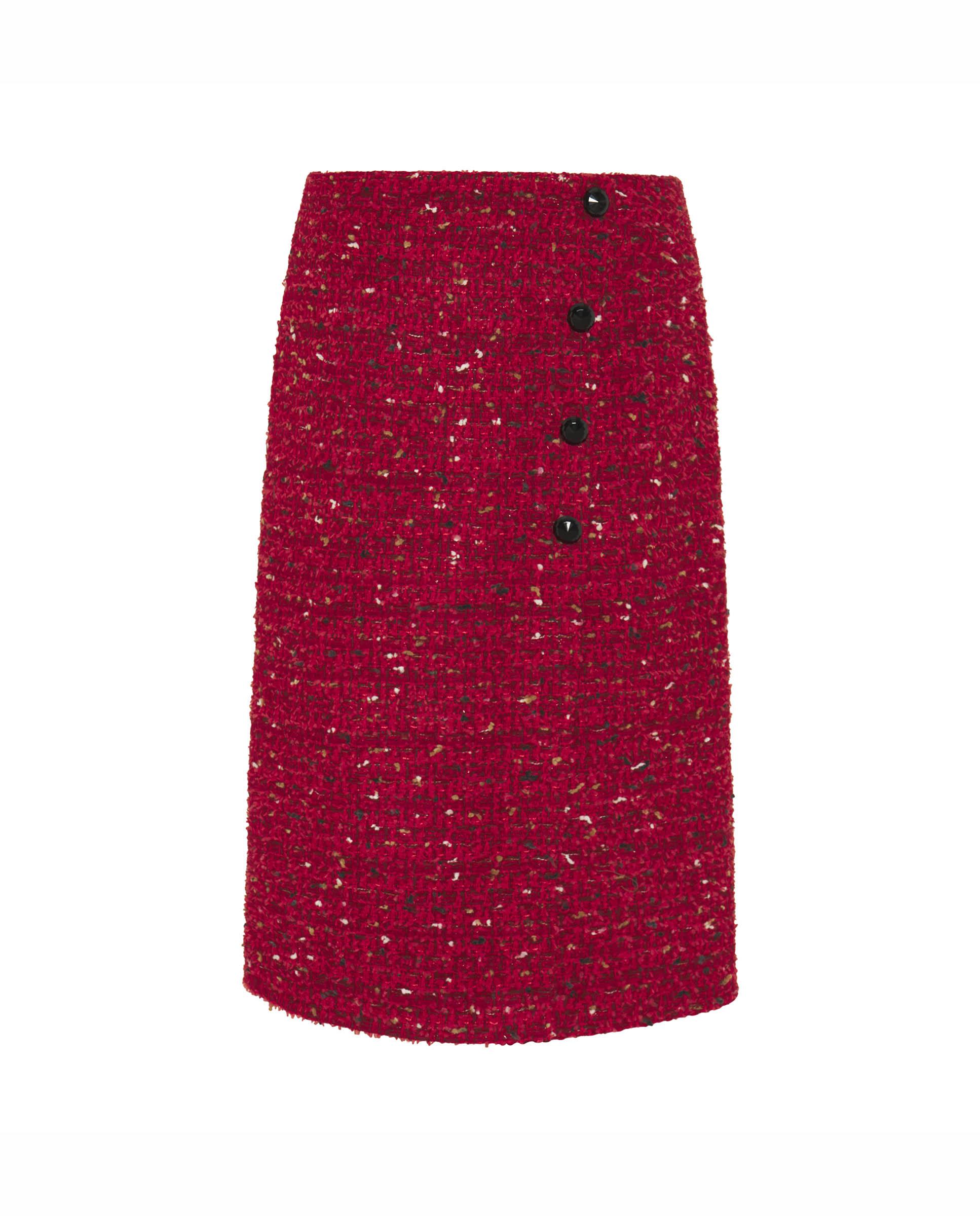Falda midi de tweed con botones a contraste - Mirto - Rojo Rojo-4