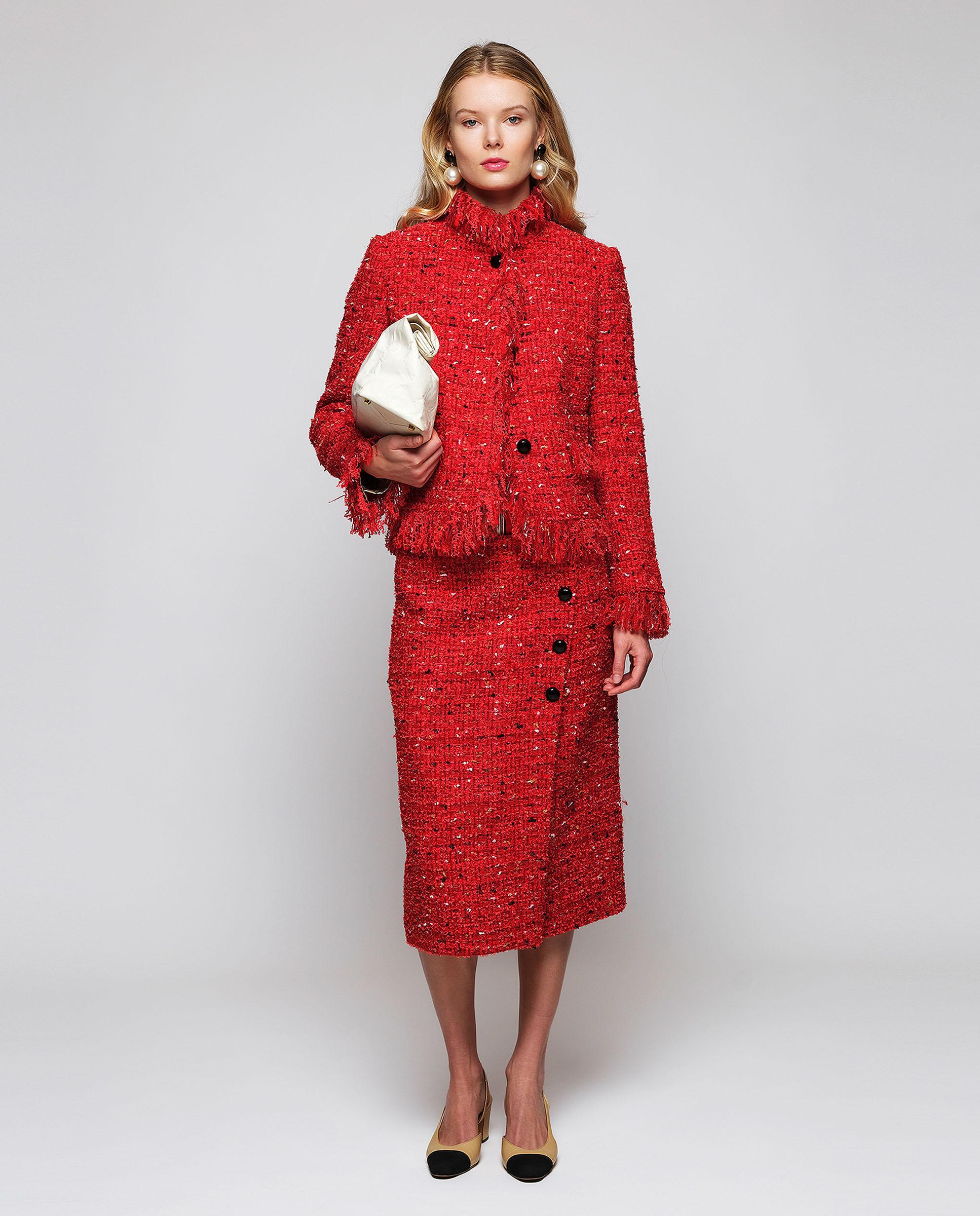 Falda midi de tweed con botones a contraste - Mirto - Rojo Rojo-3