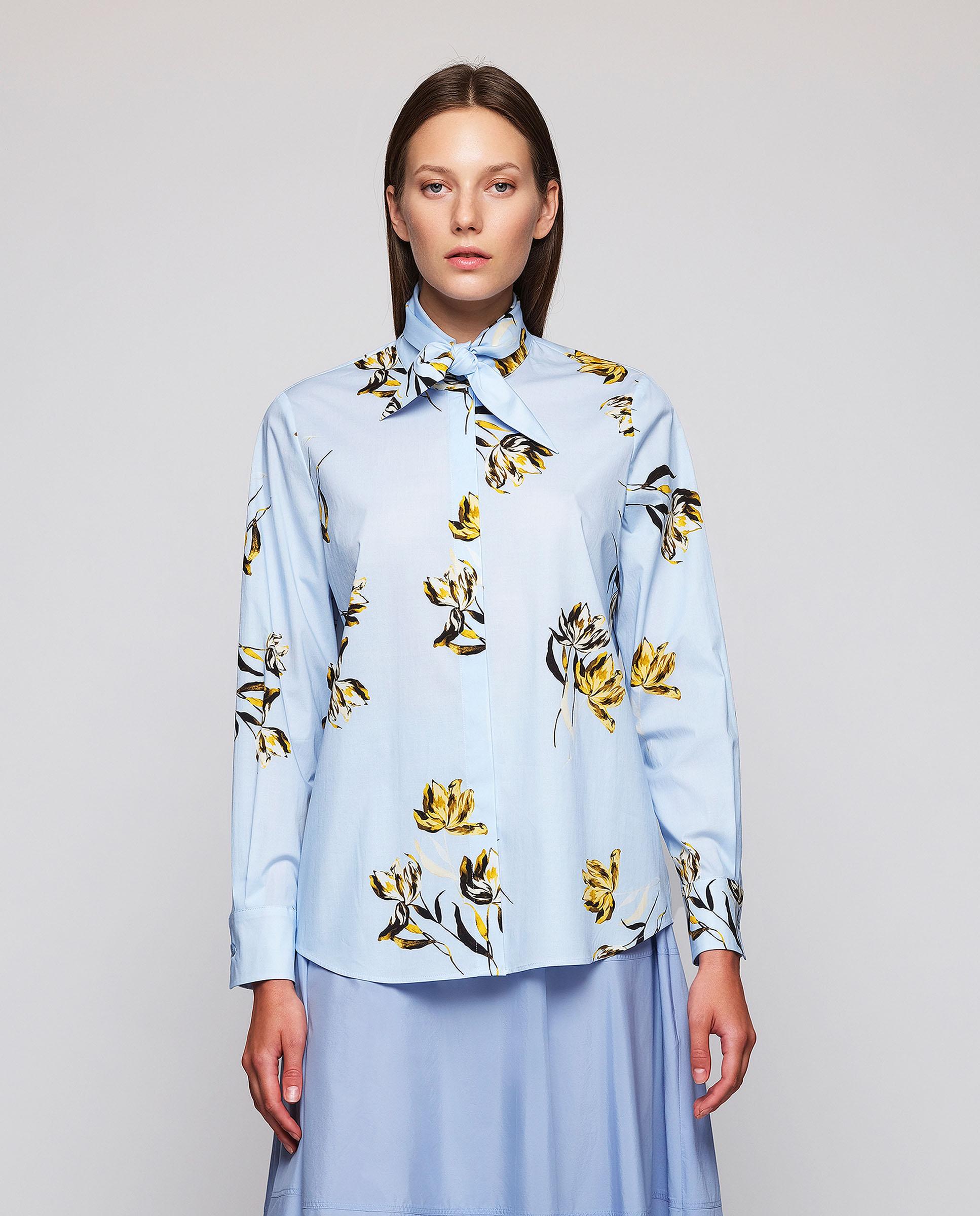 Camisa de mujer estampado floral con lazada - Mirto - Azul Azul-1