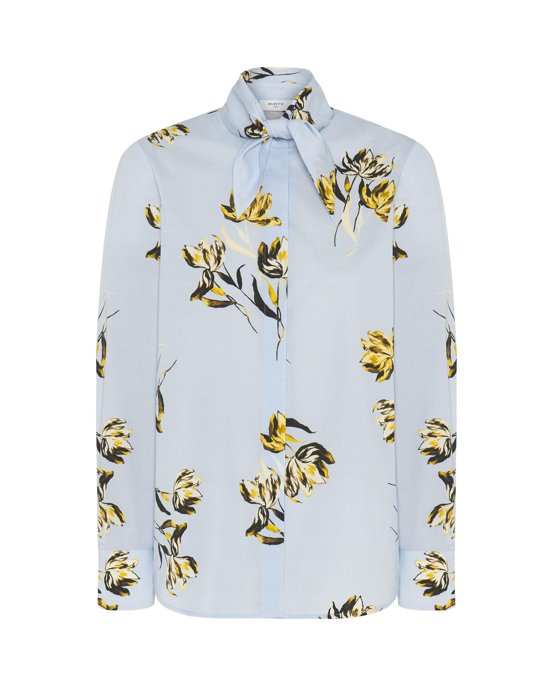 Camisa de mujer estampado floral con lazada - Mirto - Azul Azul-4