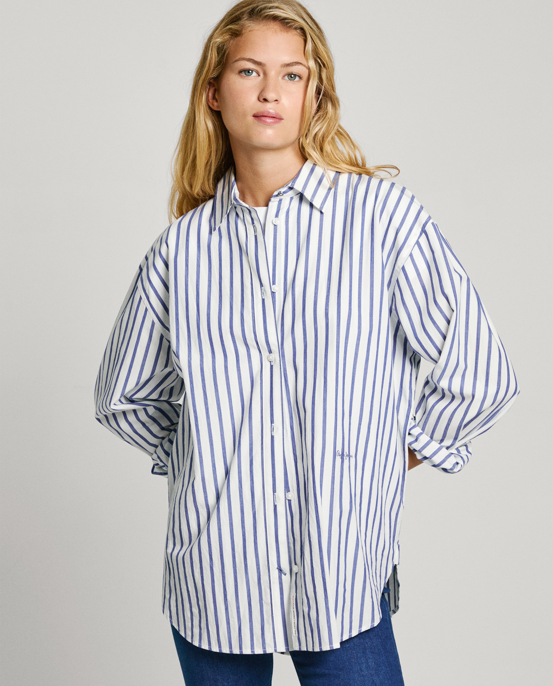 Camisa de mujer popelín con estampado de rayas