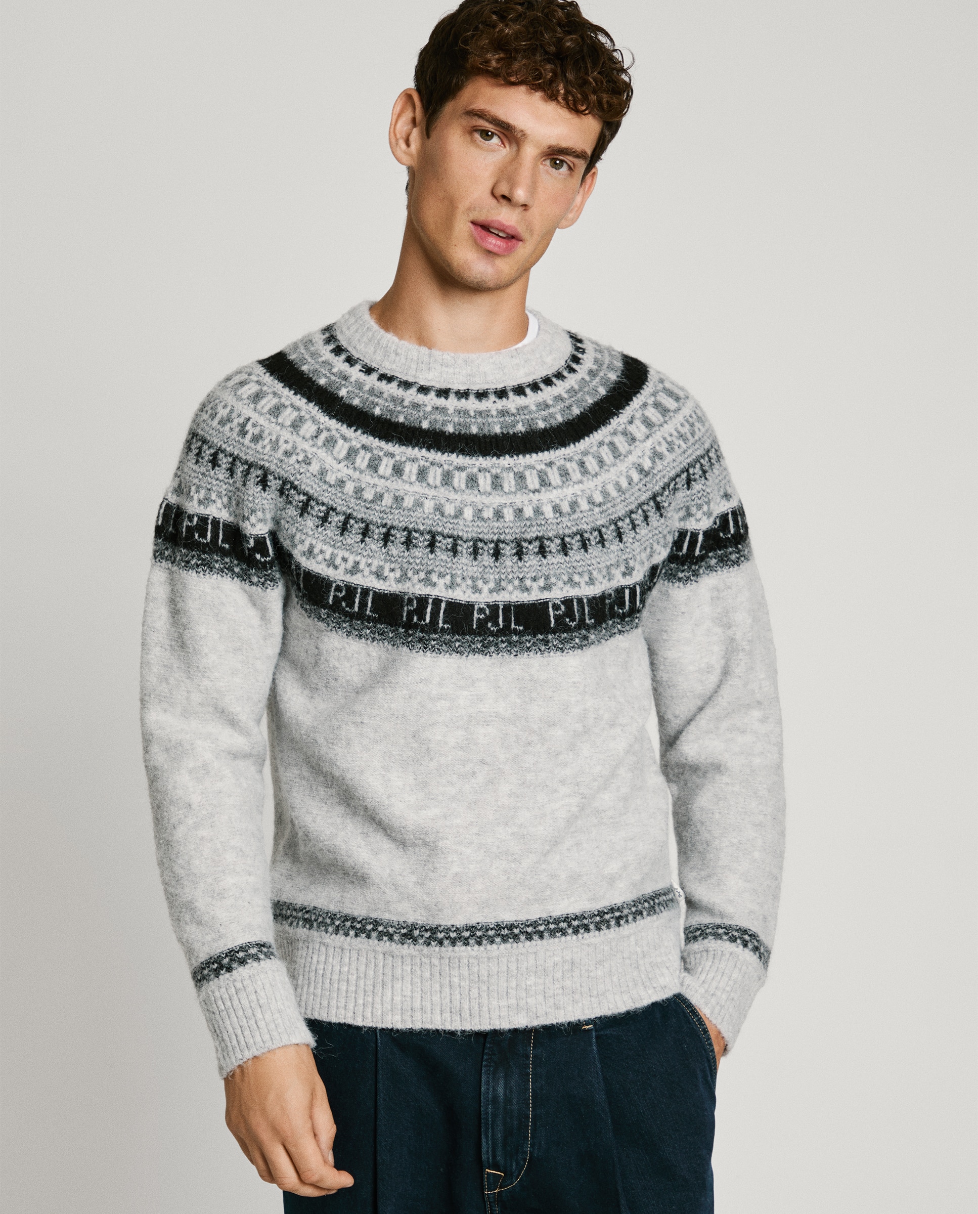 Jersey de hombre cuello redondo con estampado fairisle