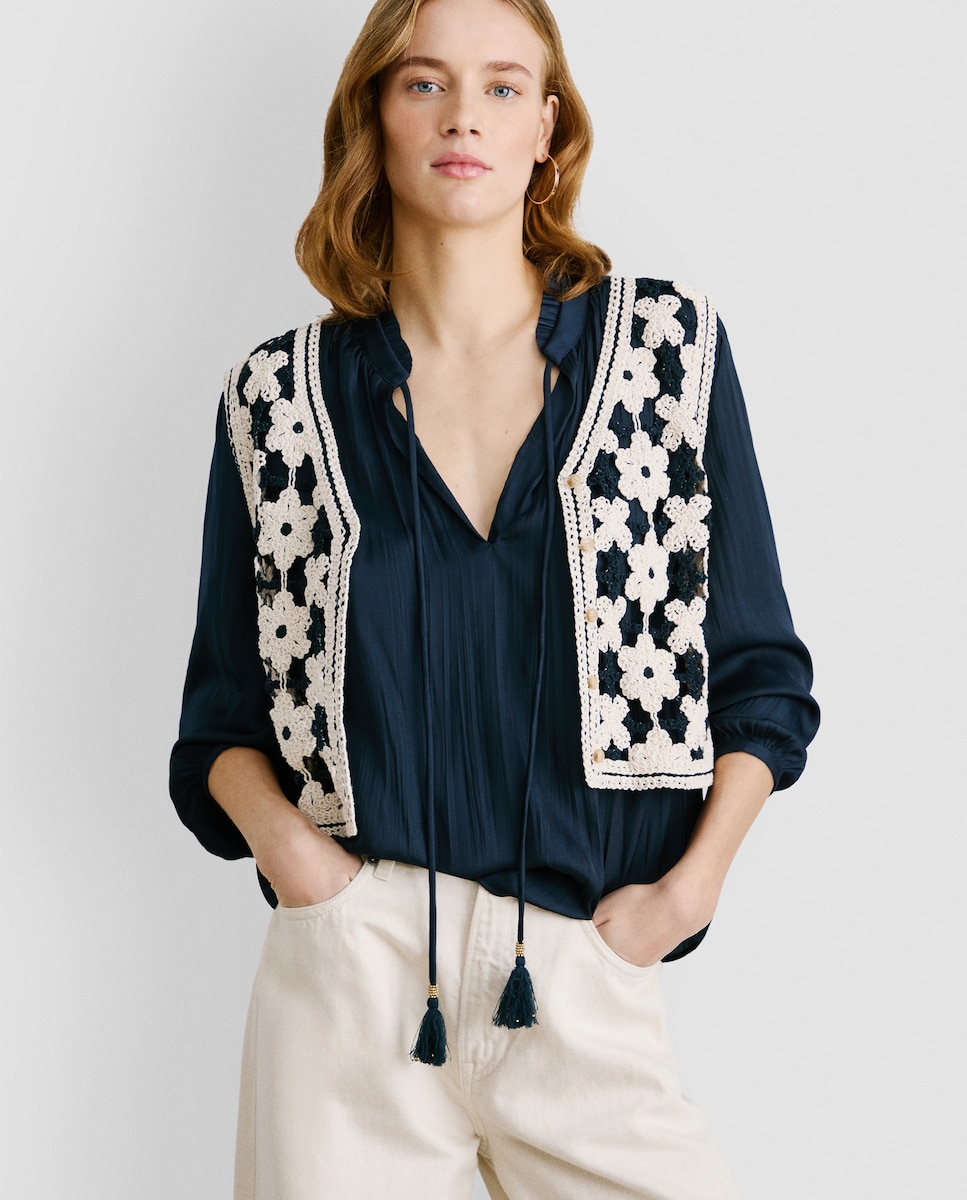 Ganchillo Chaleco Punto Mujer Cuello Pico Cardigan Verano Mujer