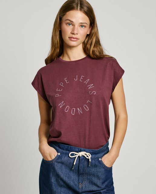 Imagen 0 de Camiseta de mujer cuello redondo con logo en lentejuelas