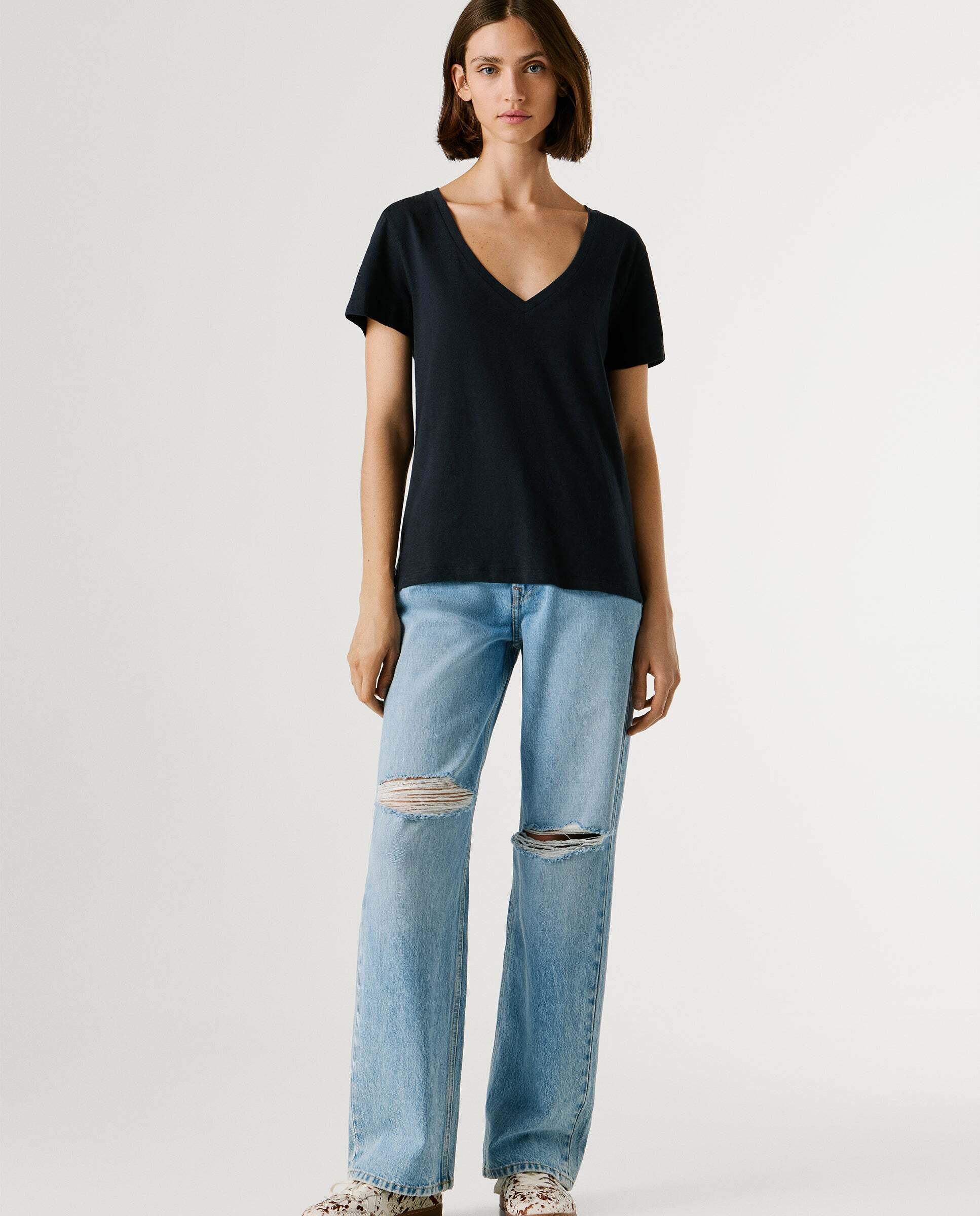 Camiseta de lino cuello pico - Pepe Jeans - Negro Negro-2