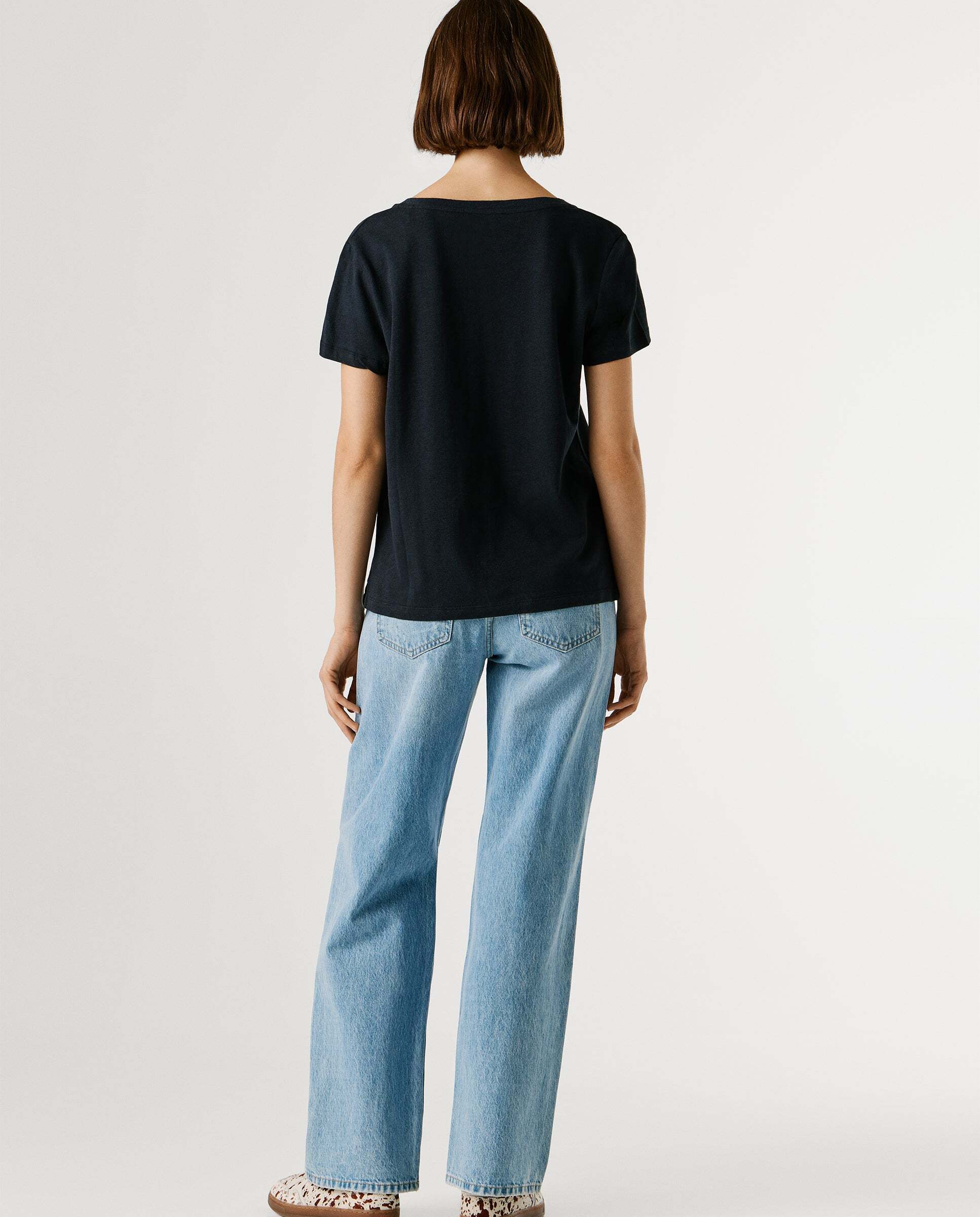 Camiseta de lino cuello pico - Pepe Jeans - Negro Negro-3