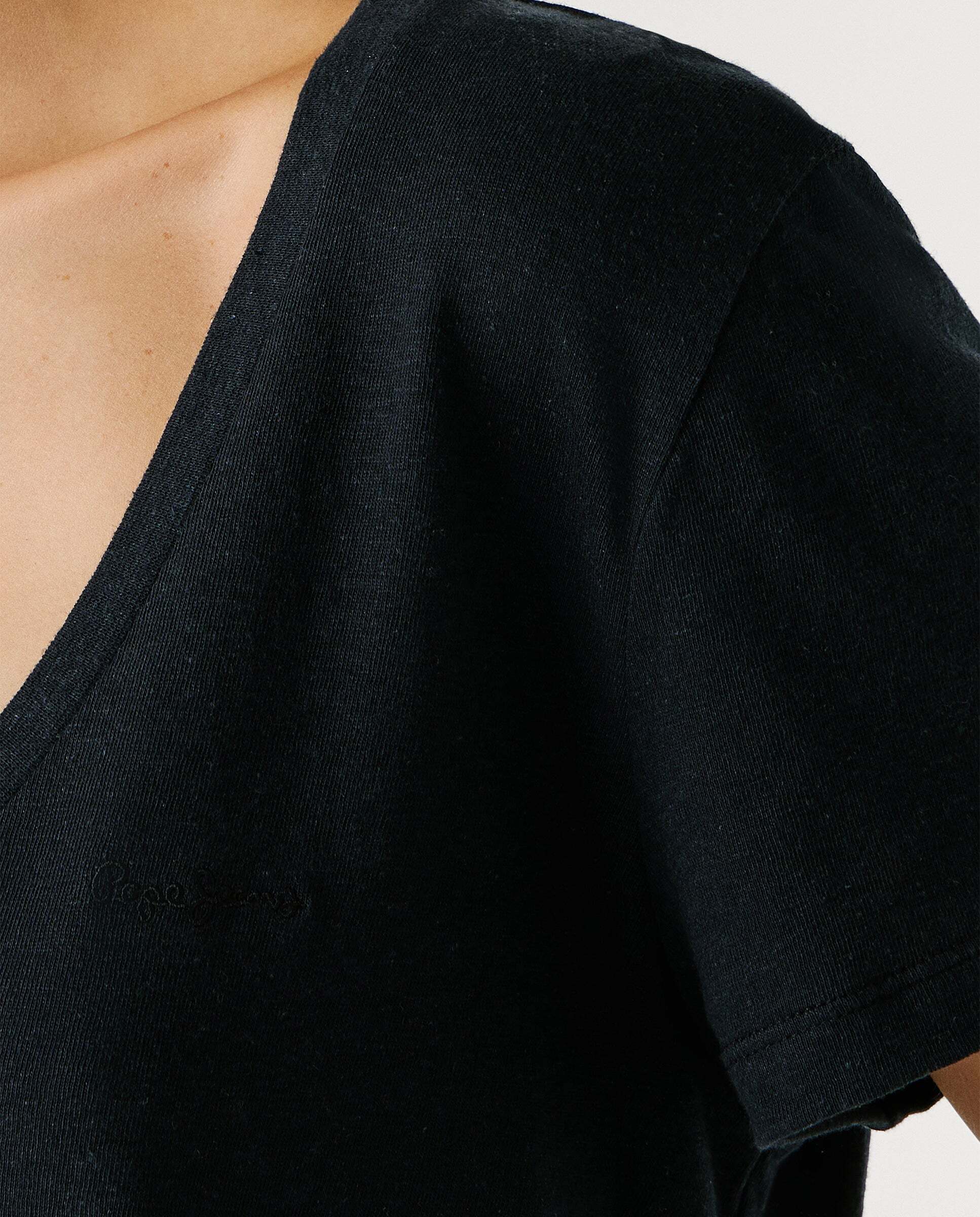Camiseta de lino cuello pico - Pepe Jeans - Negro Negro-5