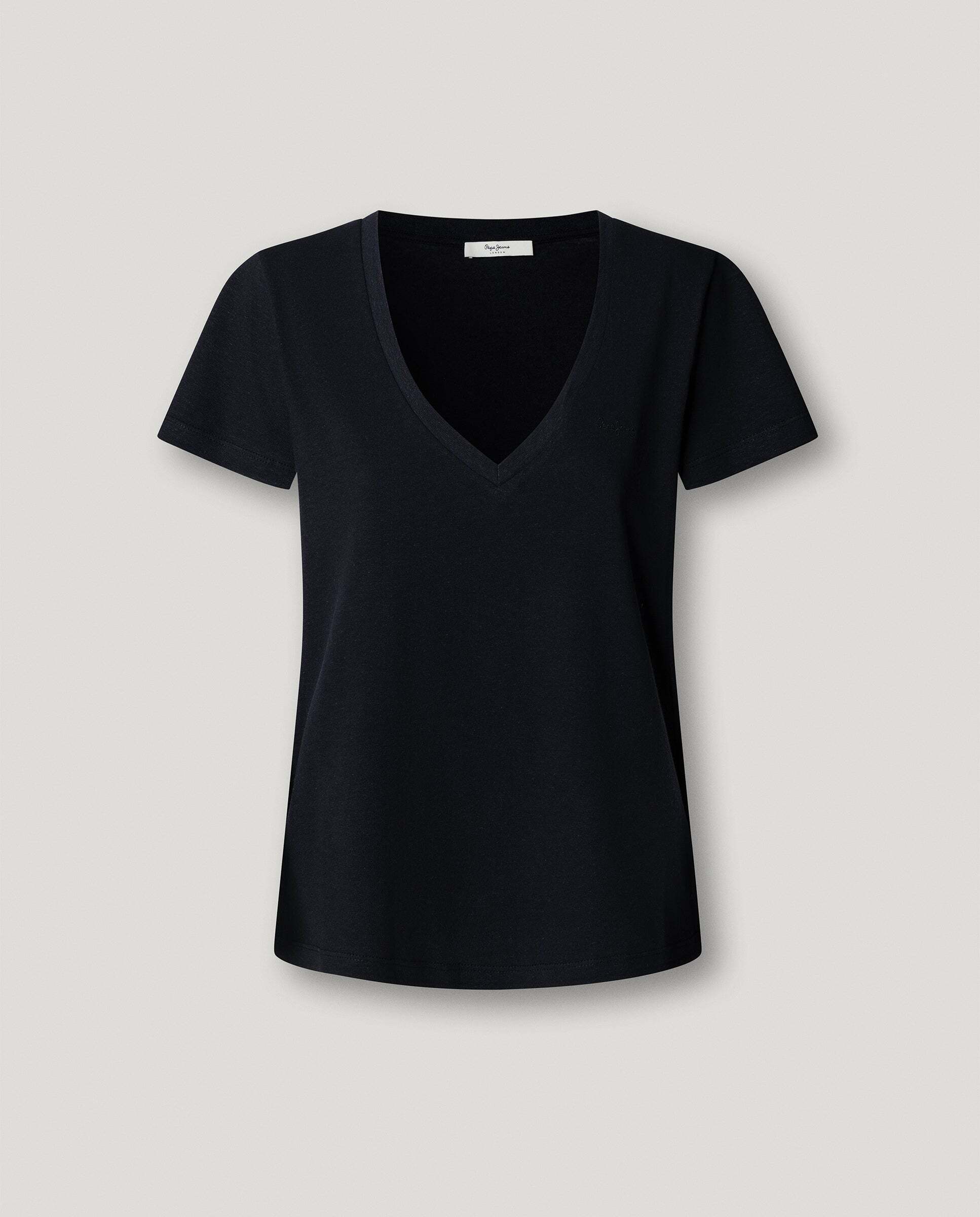Camiseta de lino cuello pico - Pepe Jeans - Negro Negro-8