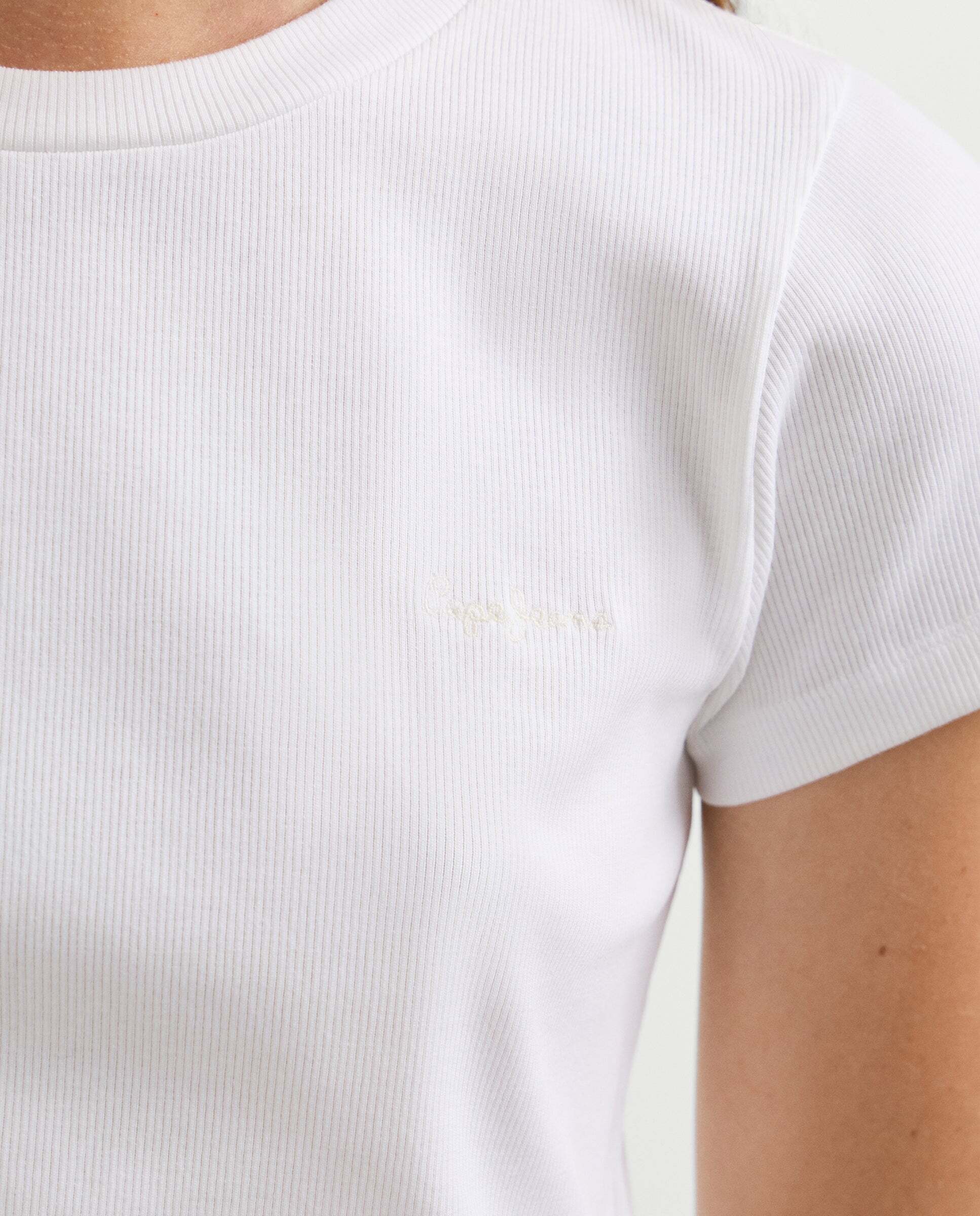 Camiseta de mujer canalé logo bordado - Pepe Jeans - Blanco Blanco-4