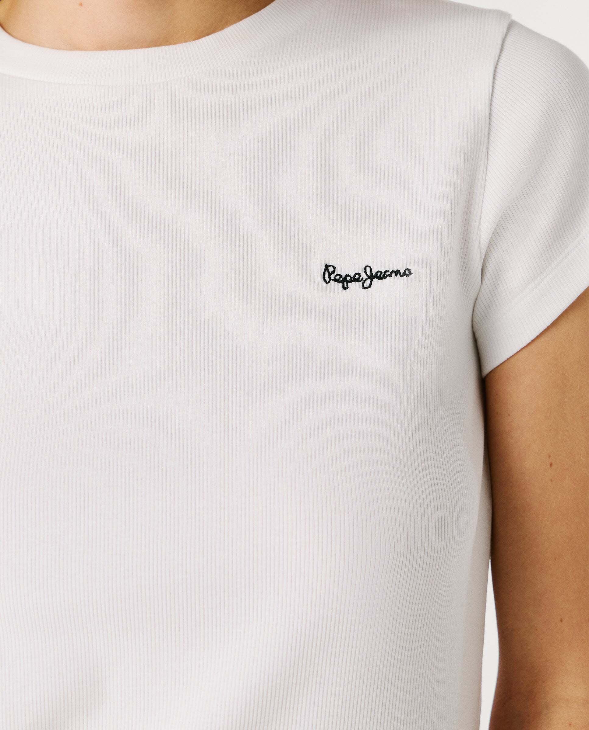 Camiseta de mujer canalé logo bordado - Pepe Jeans - Blanco Blanco-5