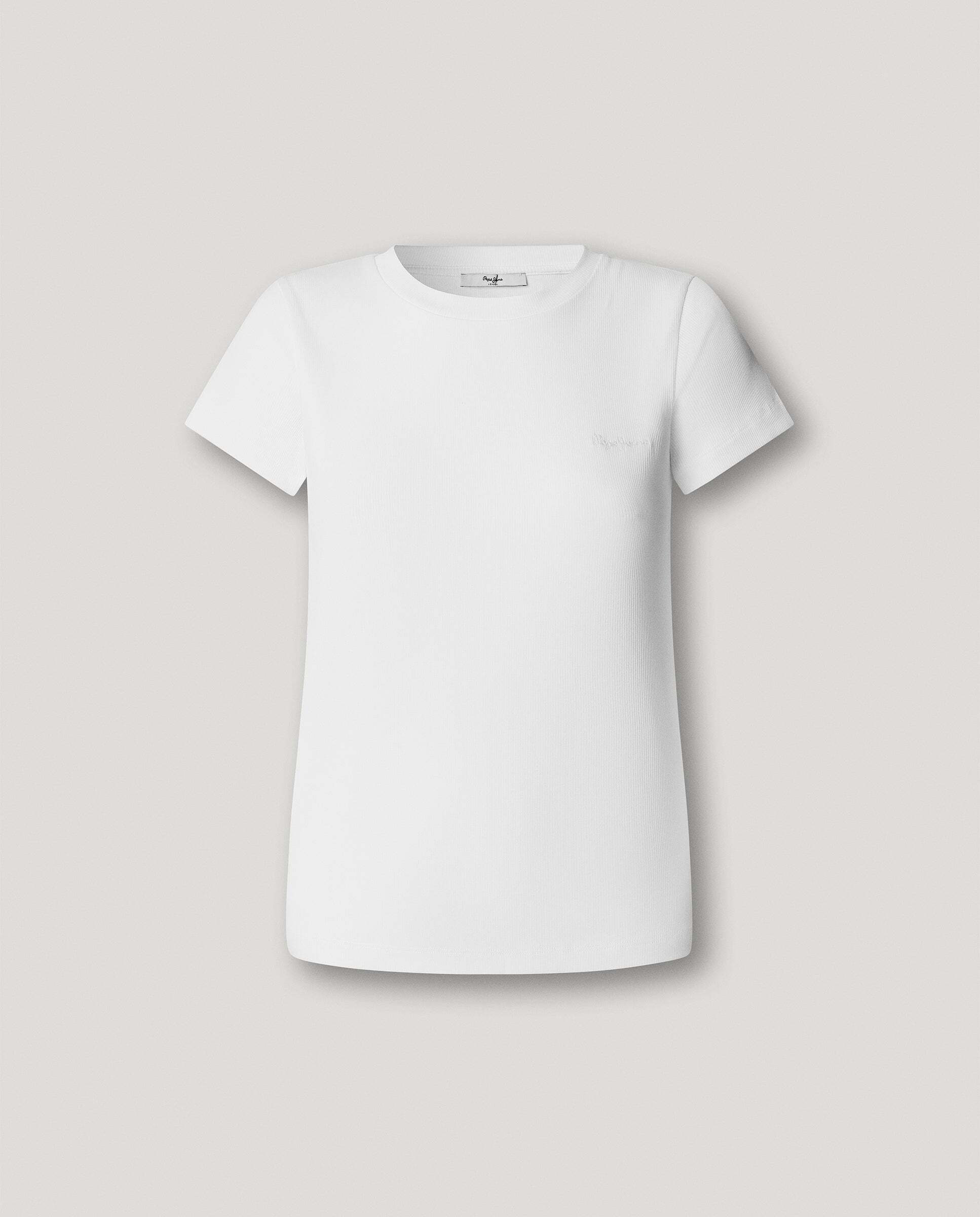 Camiseta de mujer canalé logo bordado - Pepe Jeans - Blanco Blanco-9