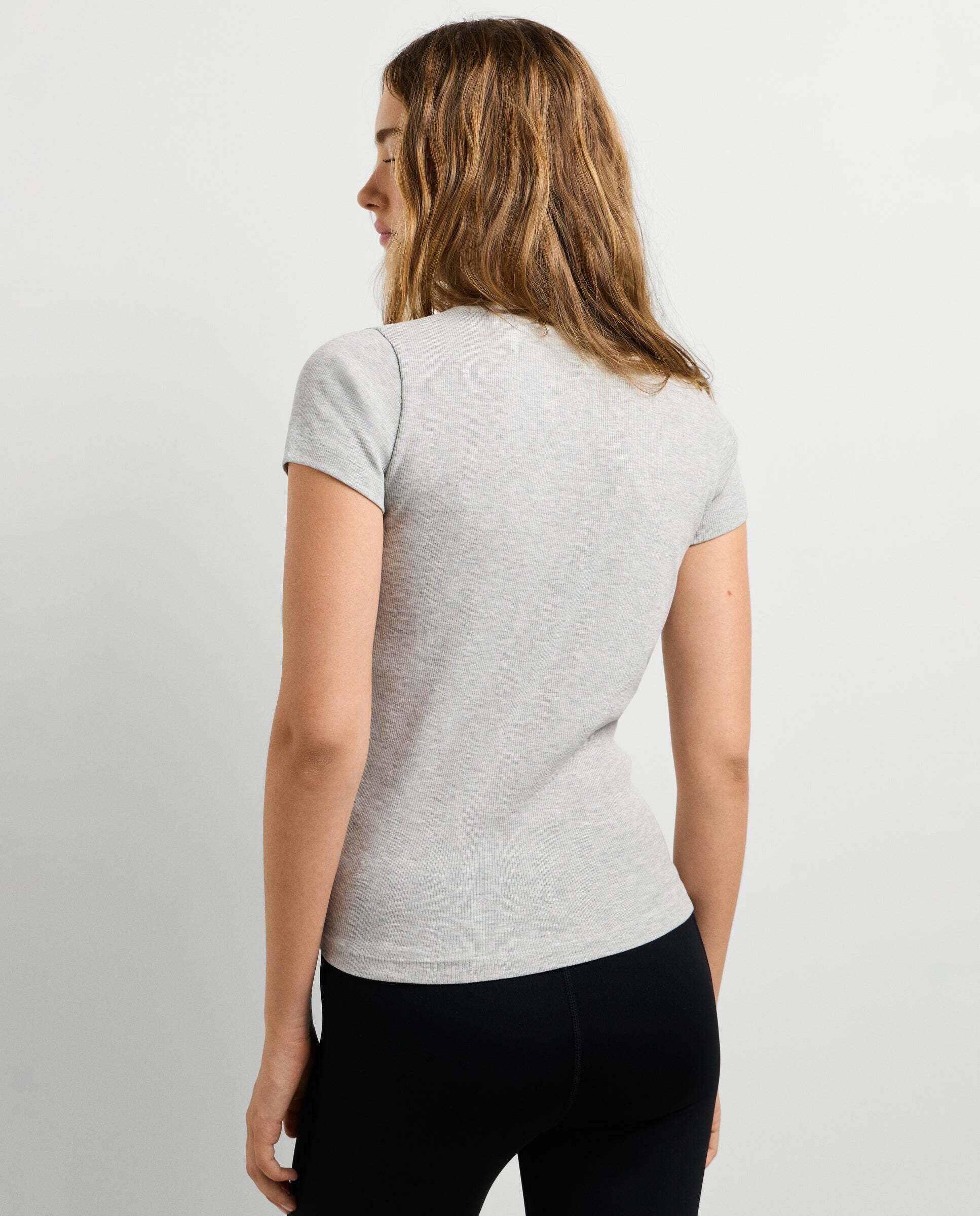 Camiseta de mujer canalé logo bordado - Pepe Jeans - Gris Gris-5