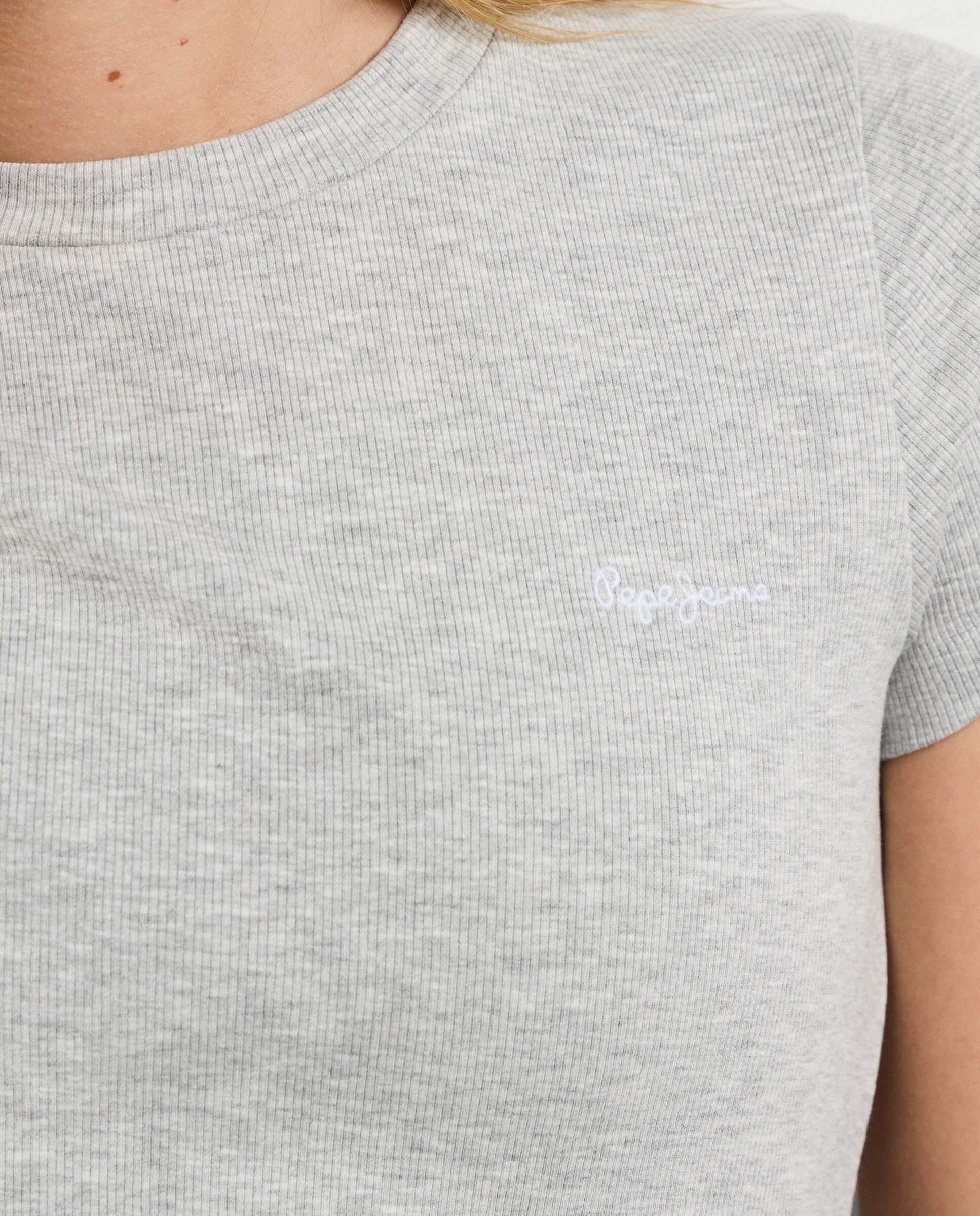 Camiseta de mujer canalé logo bordado - Pepe Jeans - Gris Gris-6