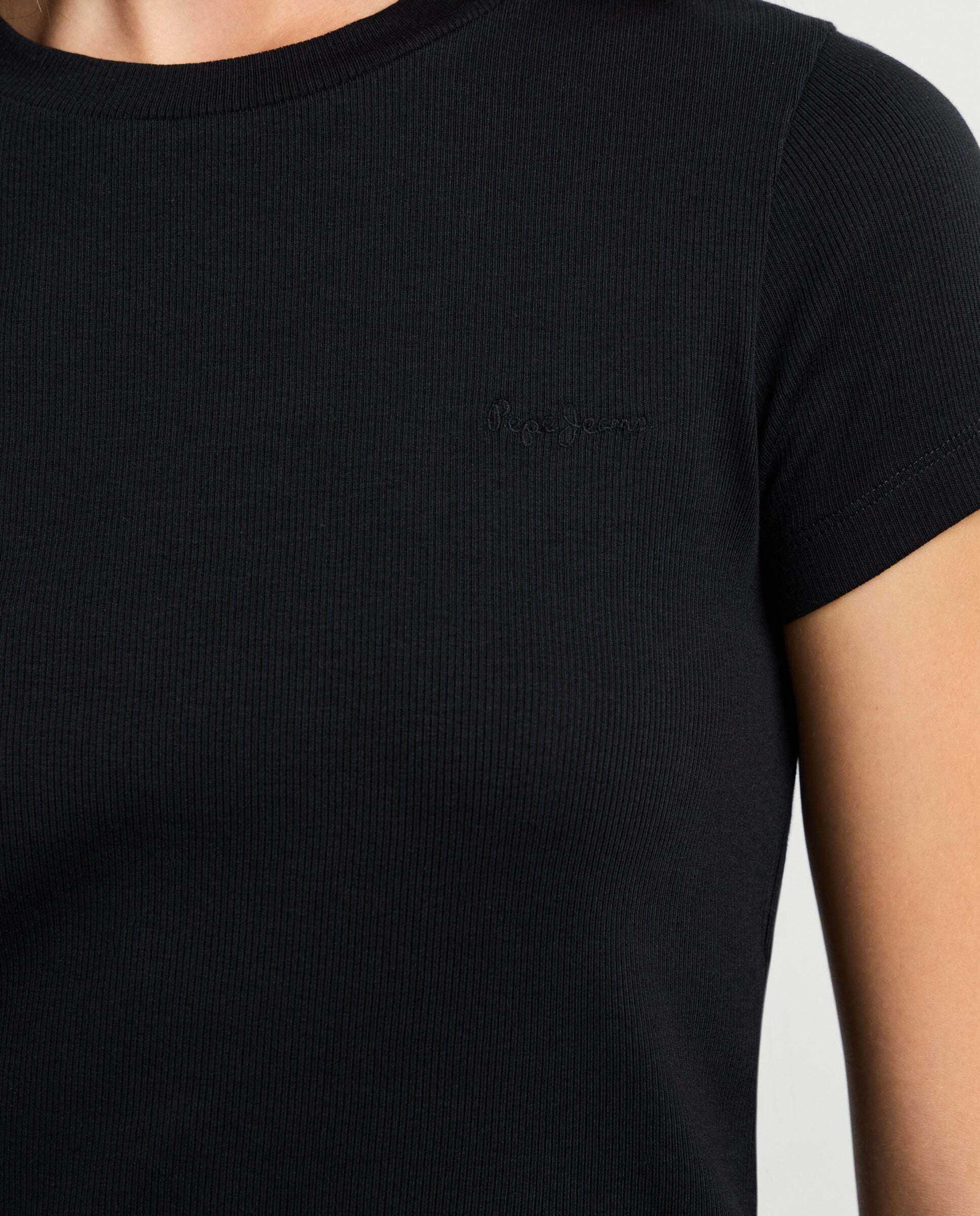 Camiseta de mujer canalé logo bordado - Pepe Jeans - Negro Negro-5