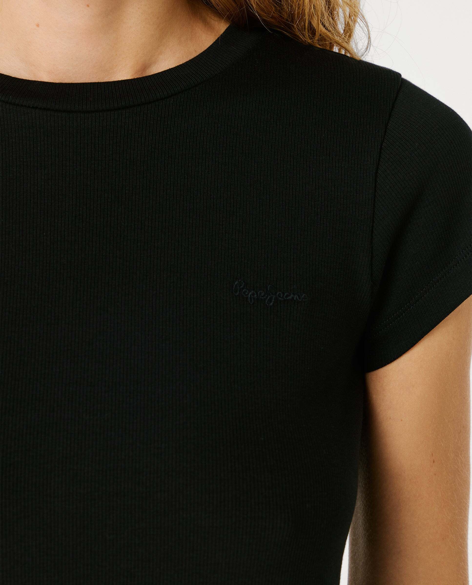 Camiseta de mujer canalé logo bordado - Pepe Jeans - Negro Negro-7