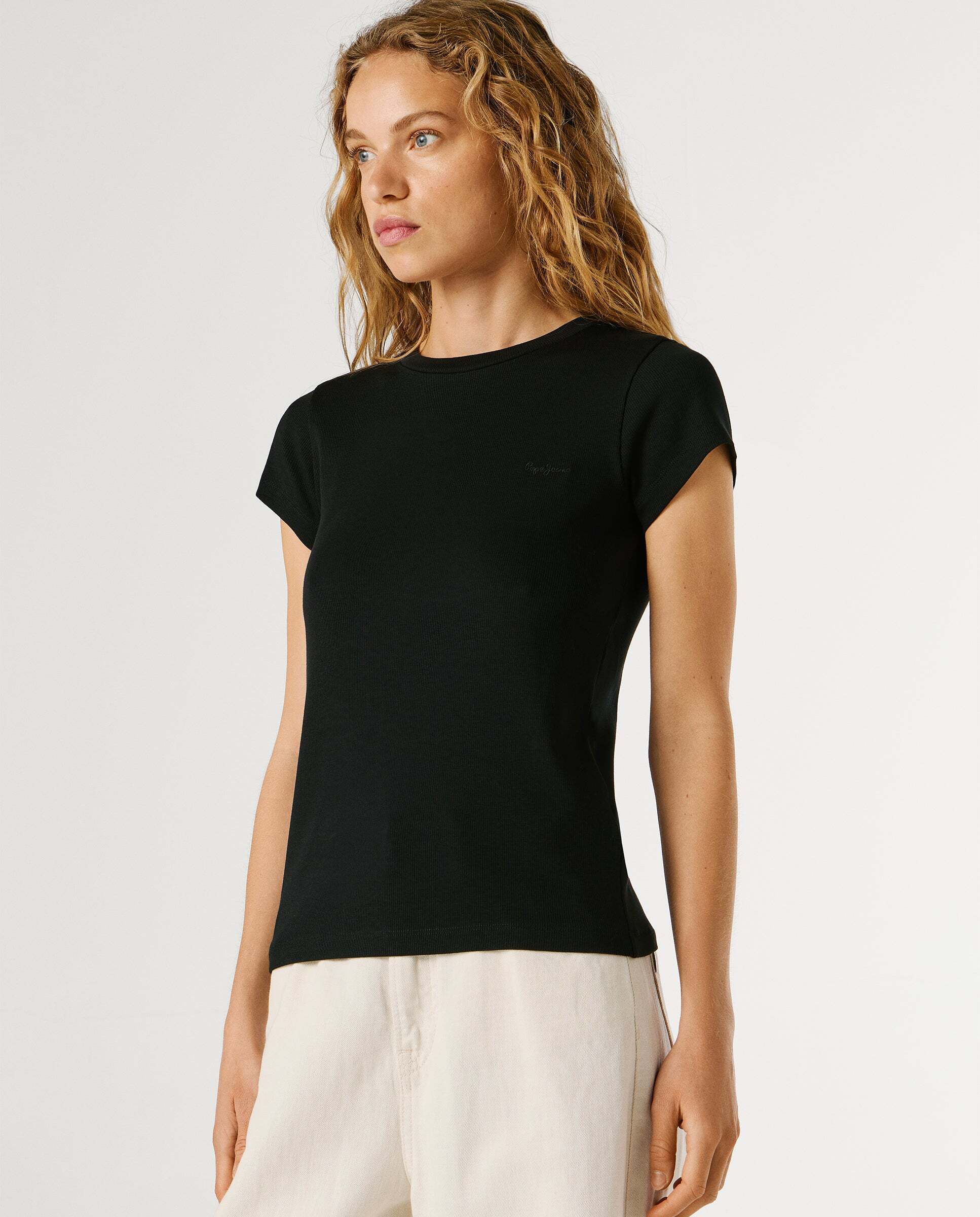 Camiseta de mujer canalé logo bordado - Pepe Jeans - Negro Negro-8