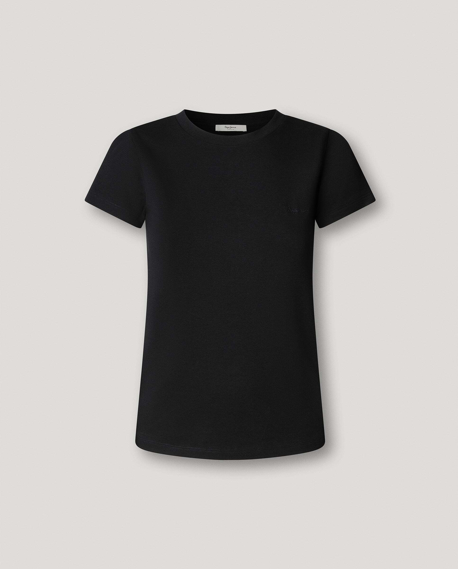 Camiseta de mujer canalé logo bordado - Pepe Jeans - Negro Negro-11