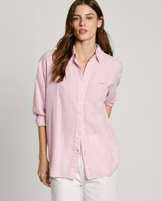 Imagen 0 de Camisa de mujer con logo bordado y estampado de rayas