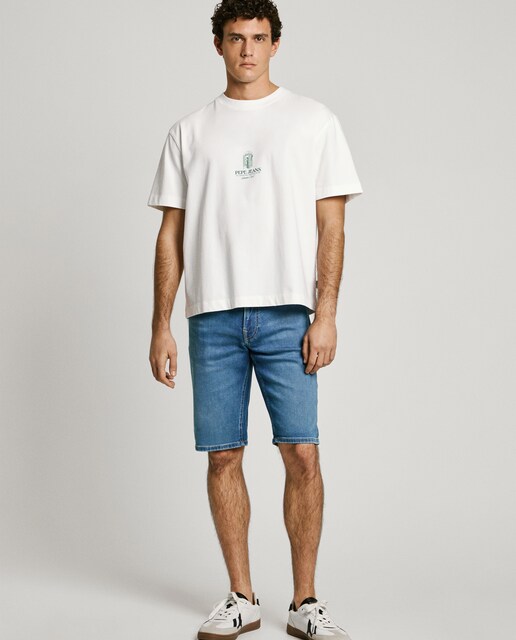 Bermuda vaquera de hombre fit slim con efecto desgastado