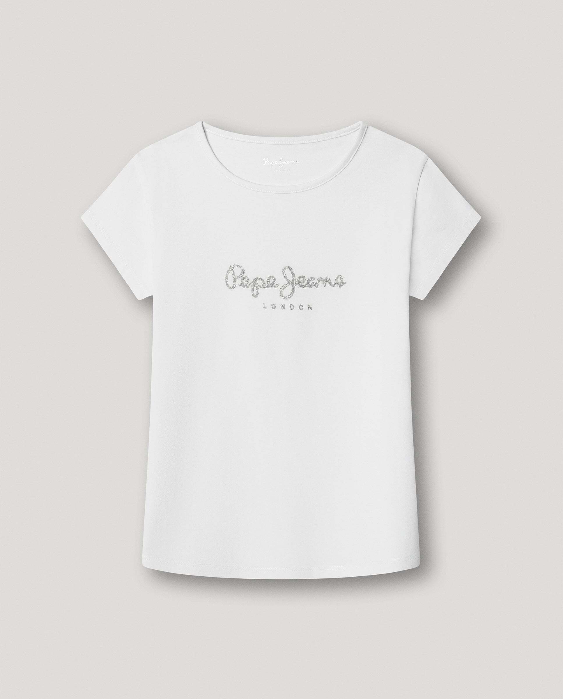 Camiseta de niña logo glitter fit slim - Pepe Jeans - Blanco Blanco-1