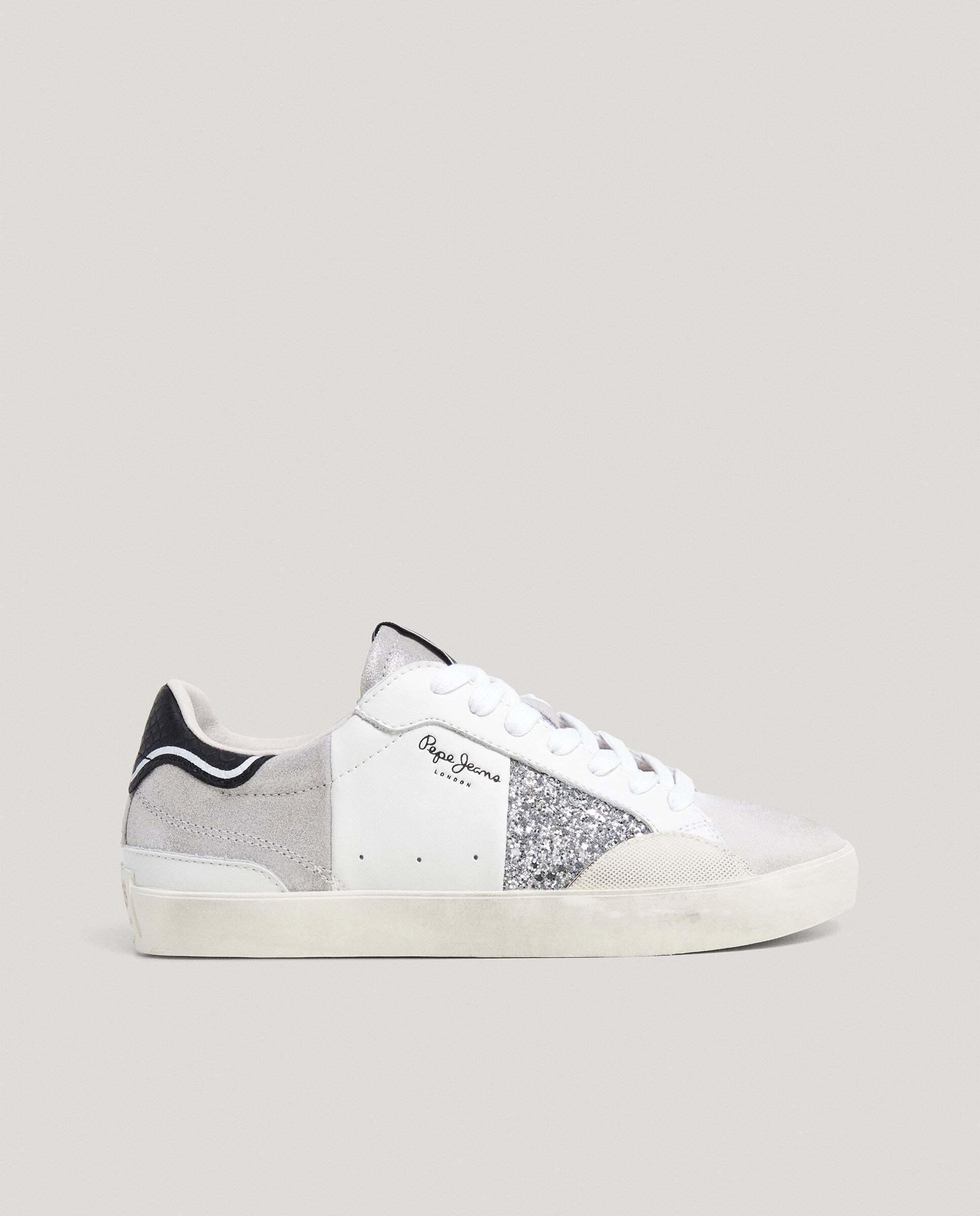 Lane - Pepe Jeans - zapatillas piel con detalles glitter - Plata Plata-3