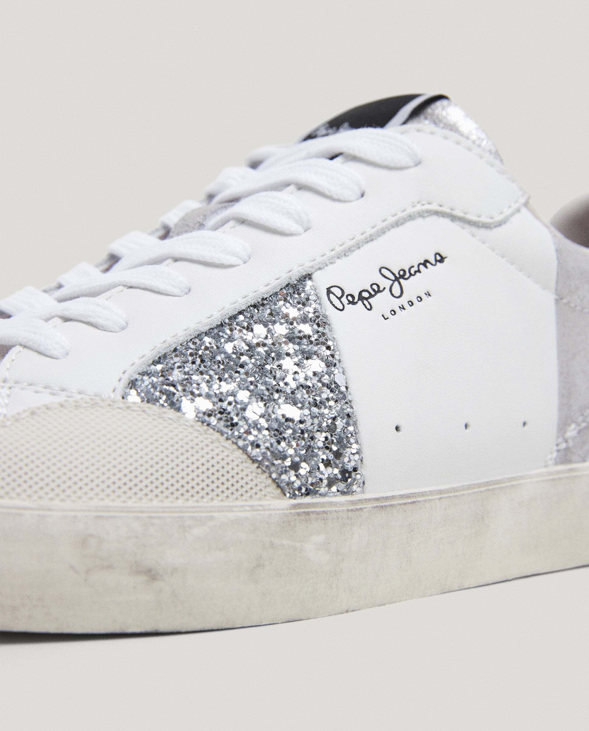 Lane - Pepe Jeans - zapatillas piel con detalles glitter - Plata Plata-6