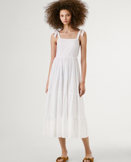 Imagen 0 de Vestido midi en popelín con tirantes ajustables