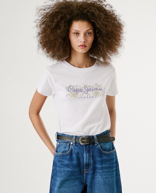 Imagen 0 de Camiseta de mujer con logo floral estampado