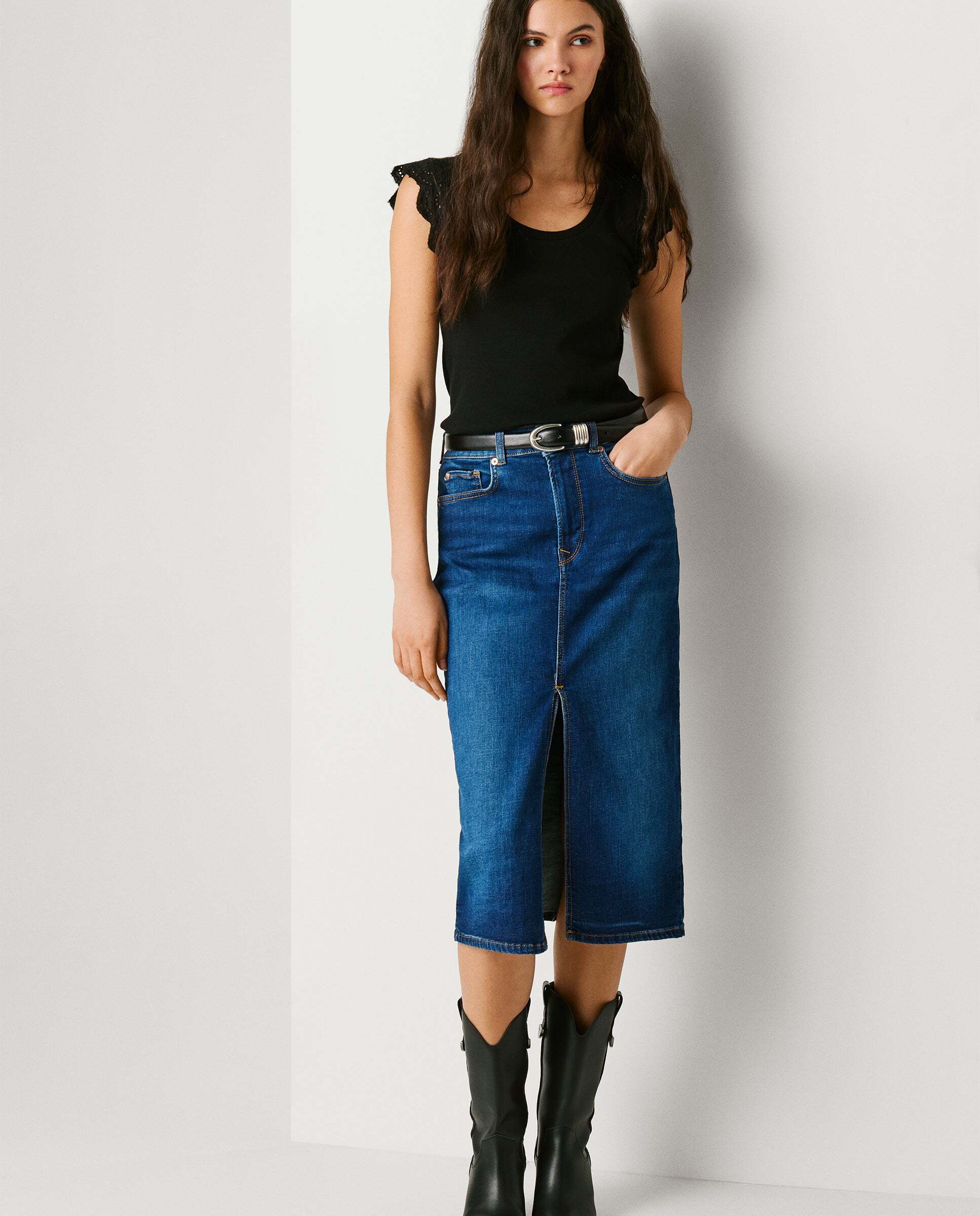 Imagen 0 de Falda vaquera de mujer midi fit slim Azul