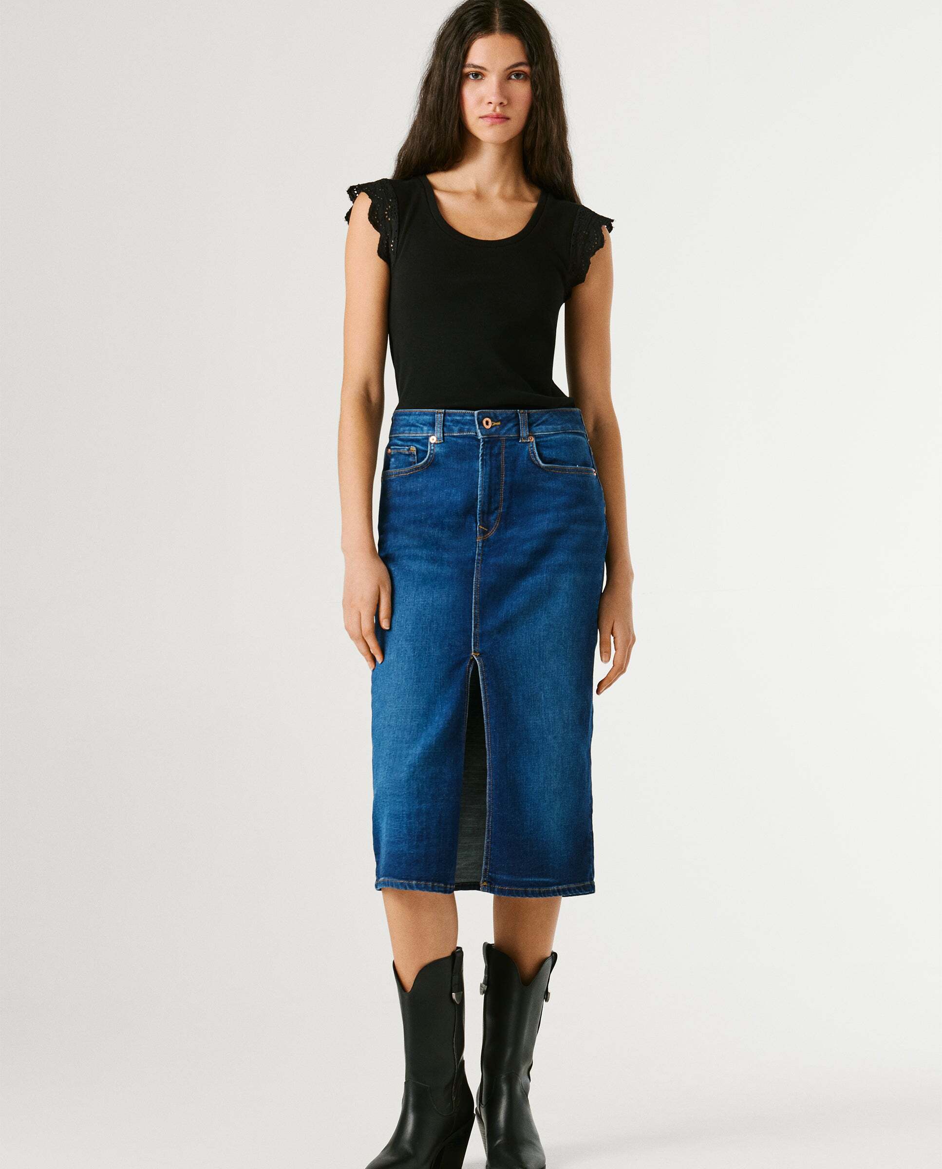 Falda vaquera de mujer midi fit slim - Pepe Jeans - Azul Azul-3