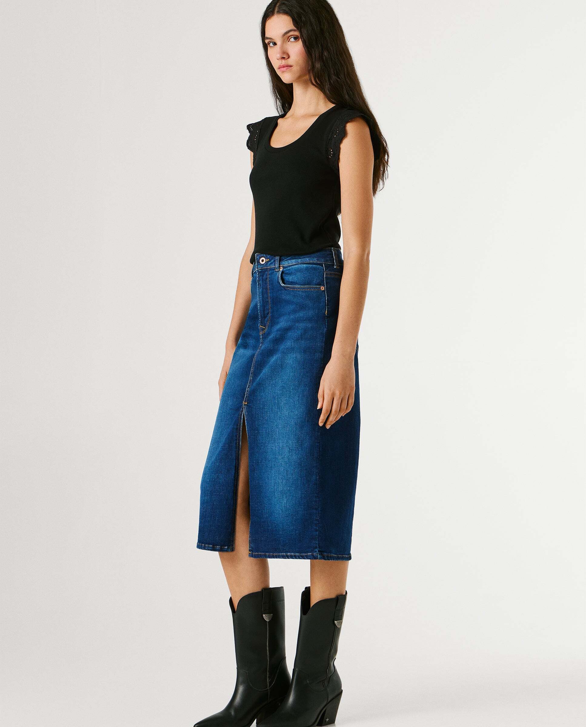 Falda vaquera de mujer midi fit slim - Pepe Jeans - Azul Azul-7