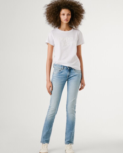 Imagen 0 de Vaquero recto de mujer tiro bajo con detalles rotos