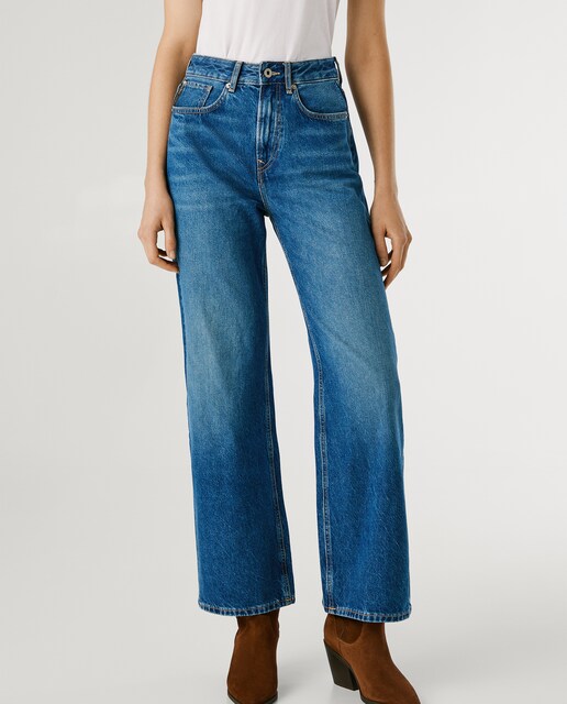 Imagen 0 de Vaquero recto de mujer tiro alto con efecto desgastado