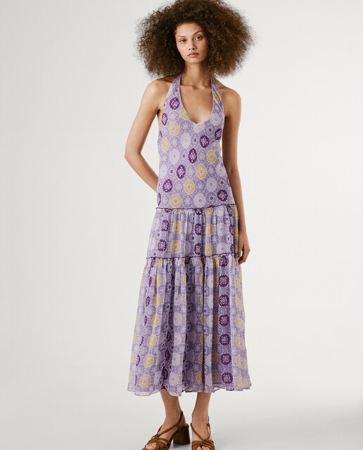 Imagen 0 de Vestido con cuello pico y estampado geométrico