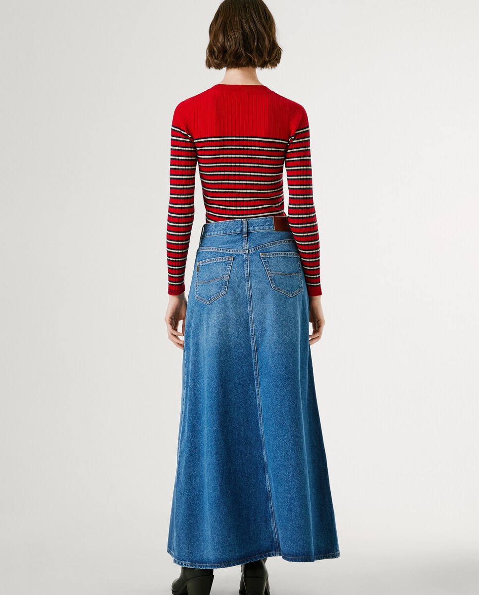 Denim Faldas Tiro Alto Largas Falda Azul En Jean Larga Tiro Alto