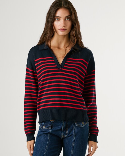 Imagen 0 de Polo de punto de mujer con estampado de rayas