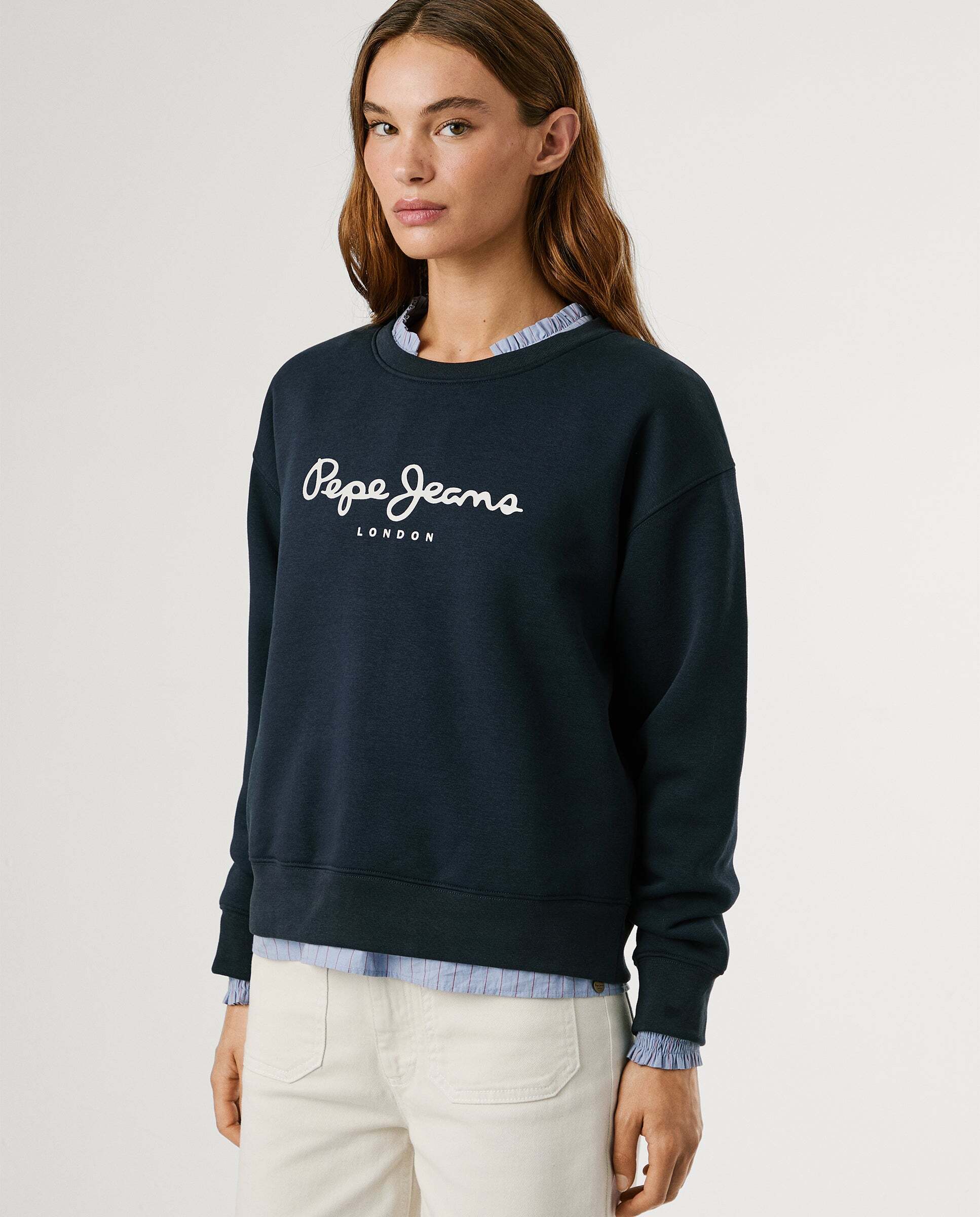 Sudadera de mujer cuello redondo con logo - Pepe Jeans - Azul Azul-5