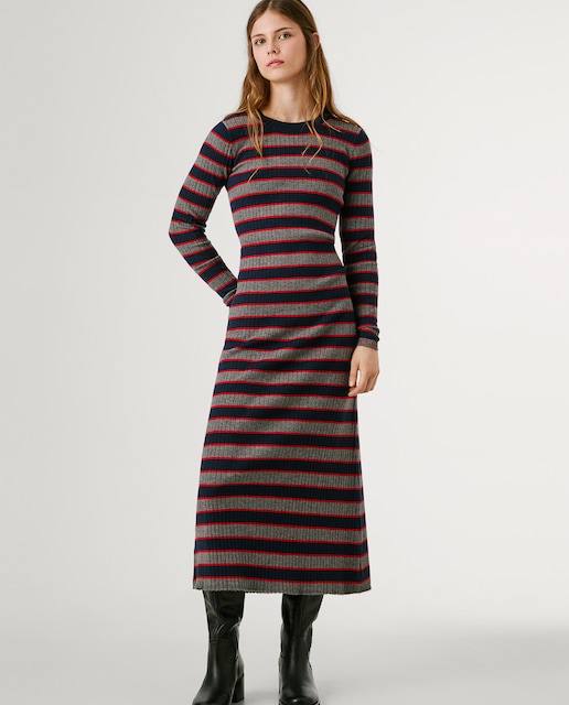 Imagen 0 de Vestido largo canalé con estampado de rayas