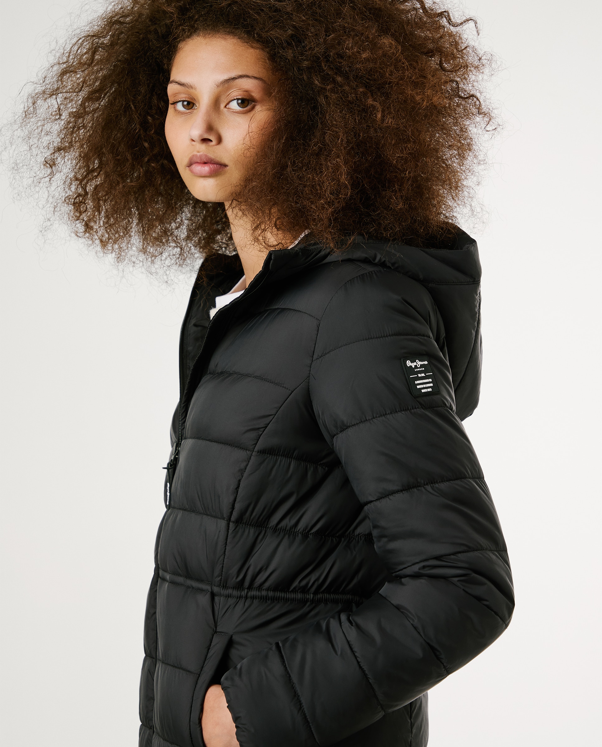 Plumífero largo de mujer impermeable con capucha - Pepe Jeans - Azul marino Negro-4