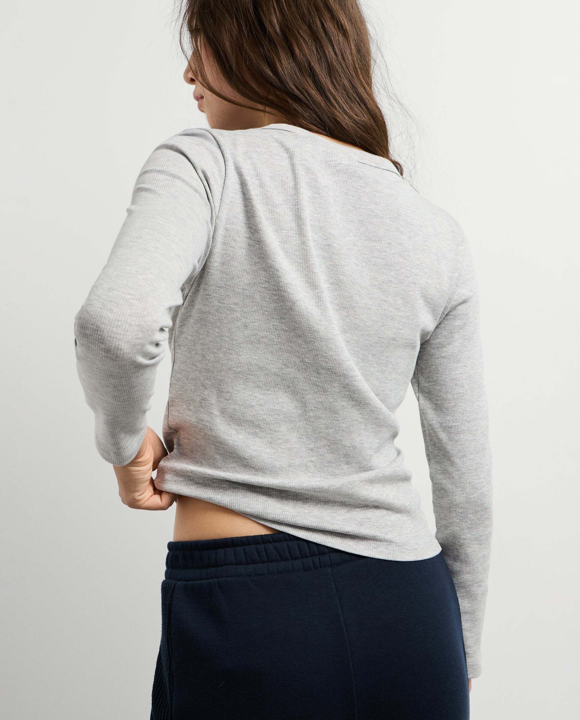 Camiseta canalé manga larga logo bordado - Pepe Jeans - Gris Gris-2
