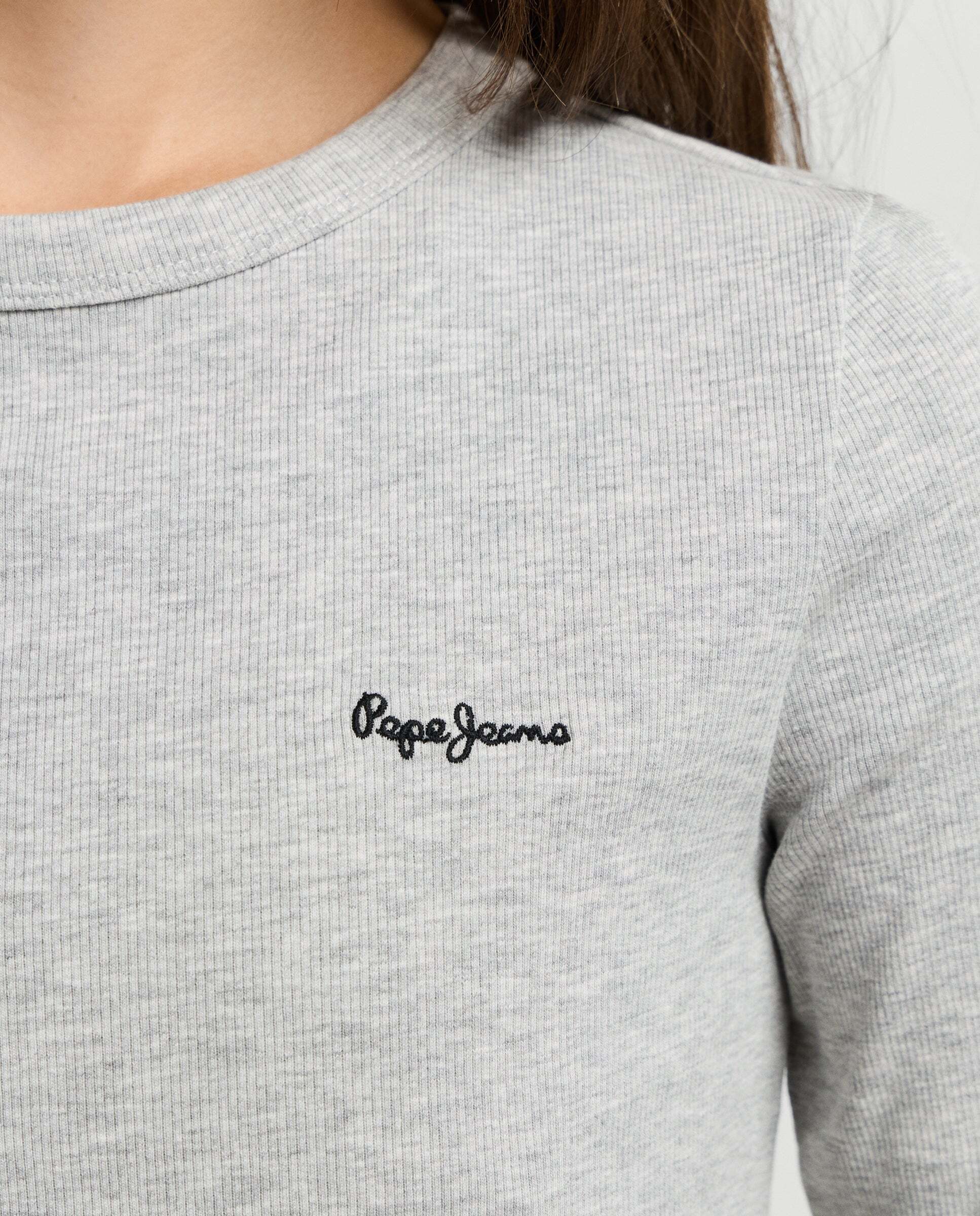Camiseta canalé manga larga logo bordado - Pepe Jeans - Gris Gris-5