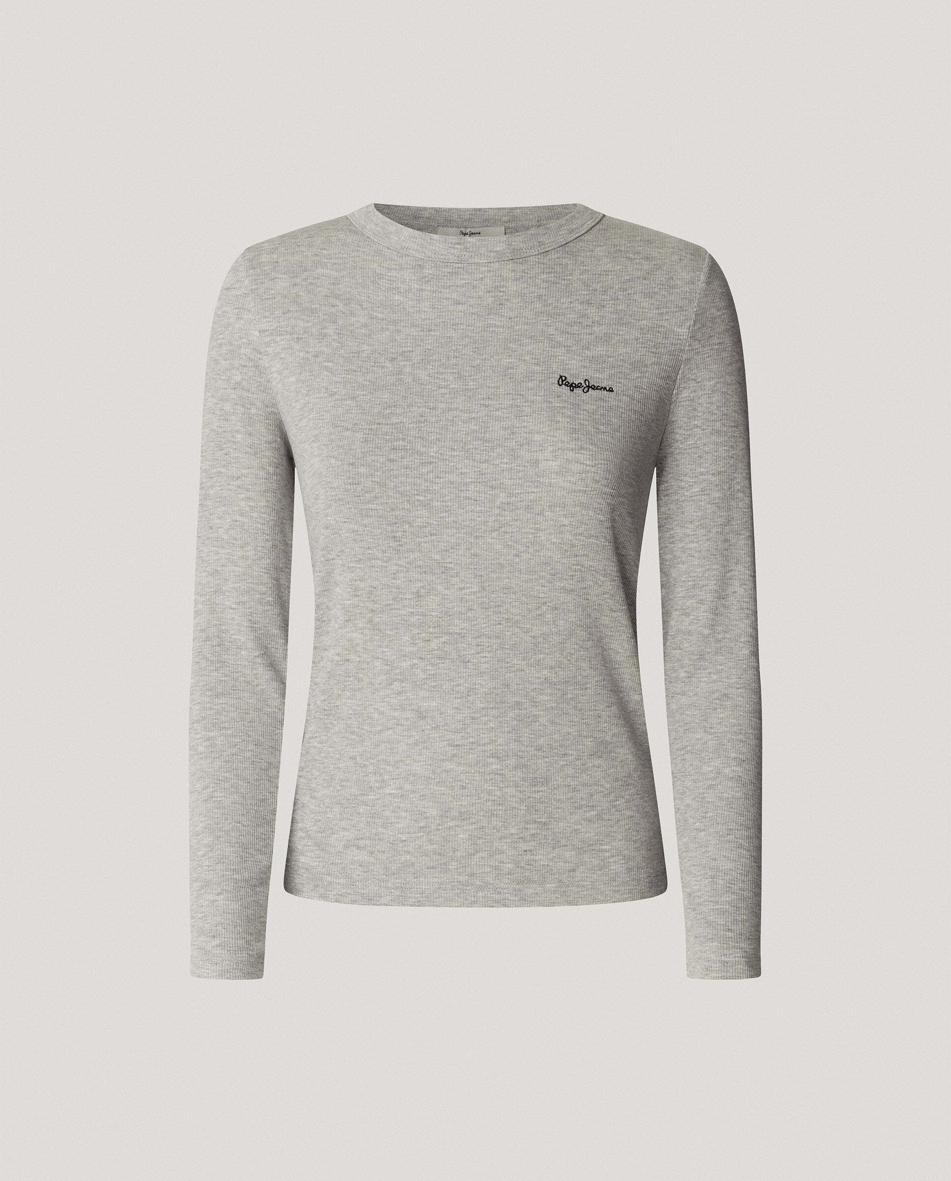 Camiseta canalé manga larga logo bordado - Pepe Jeans - Gris Gris-10