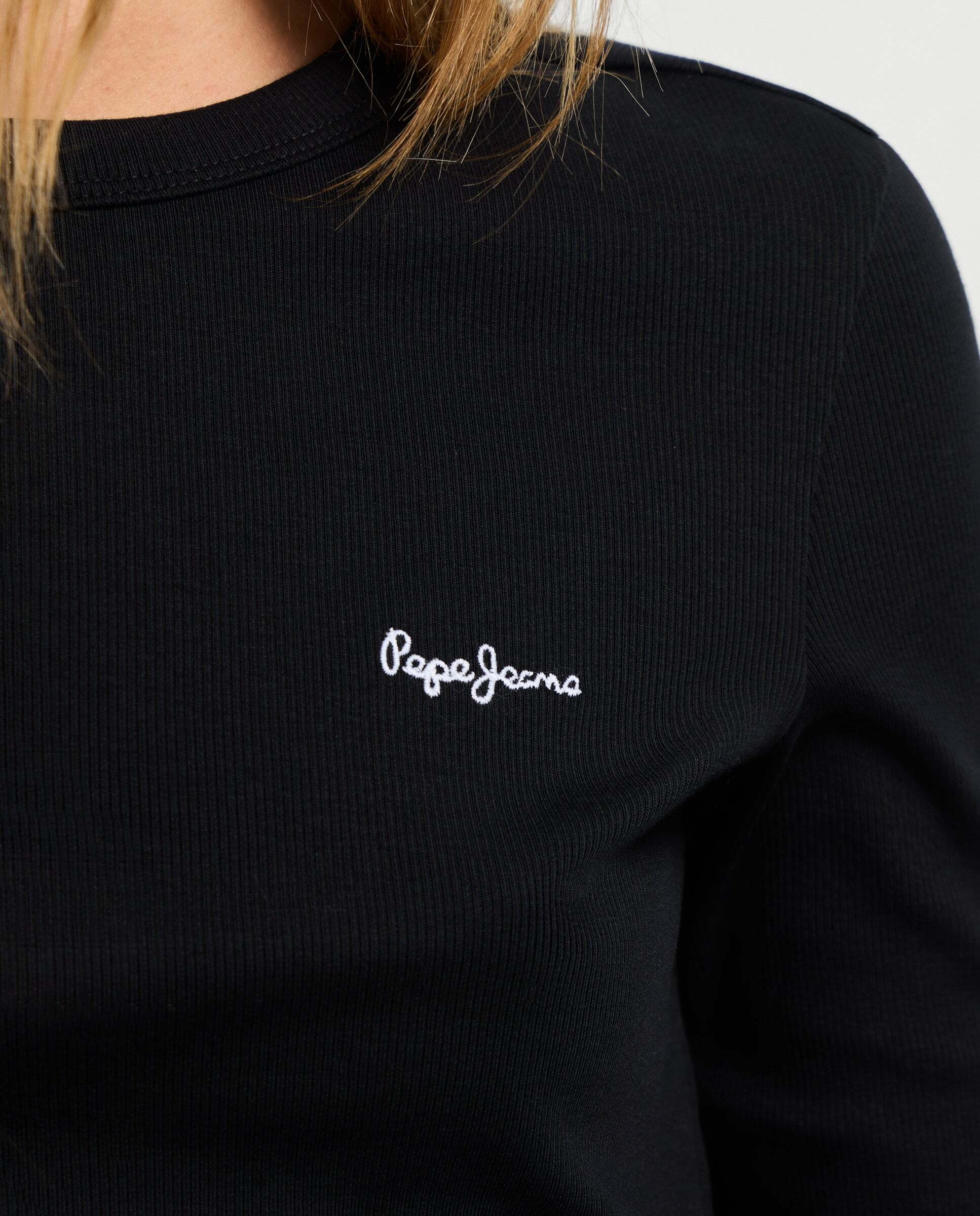 Camiseta canalé manga larga logo bordado - Pepe Jeans - Negro Negro-4