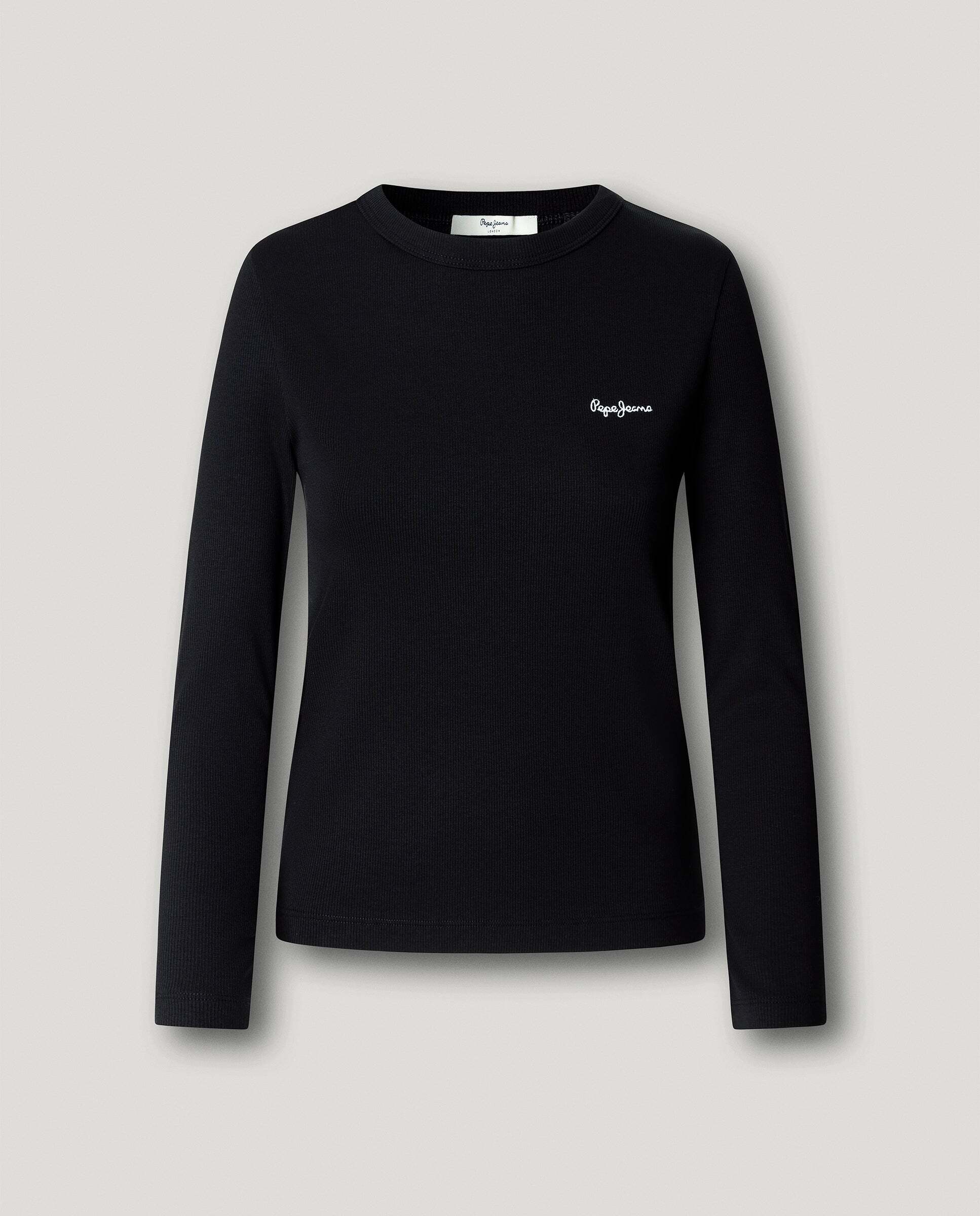 Camiseta canalé manga larga logo bordado - Pepe Jeans - Negro Negro-6