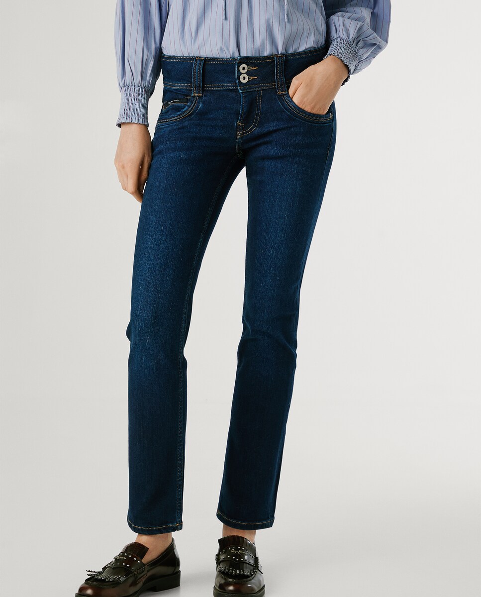 Vaquero recto de mujer tiro medio con cierre doble botón · Pepe