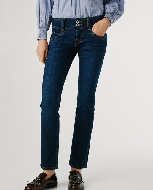 Imagen 0 de Vaquero recto de mujer tiro medio con cierre doble botón