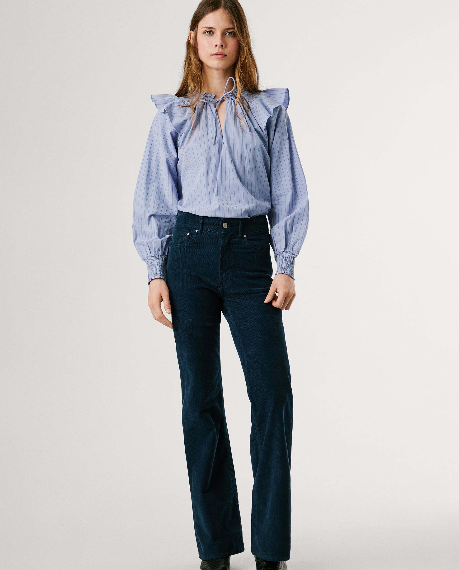 Willa - Pepe Jeans - pantalon cinco bolsillos pana fit flare - Azul Azul-1