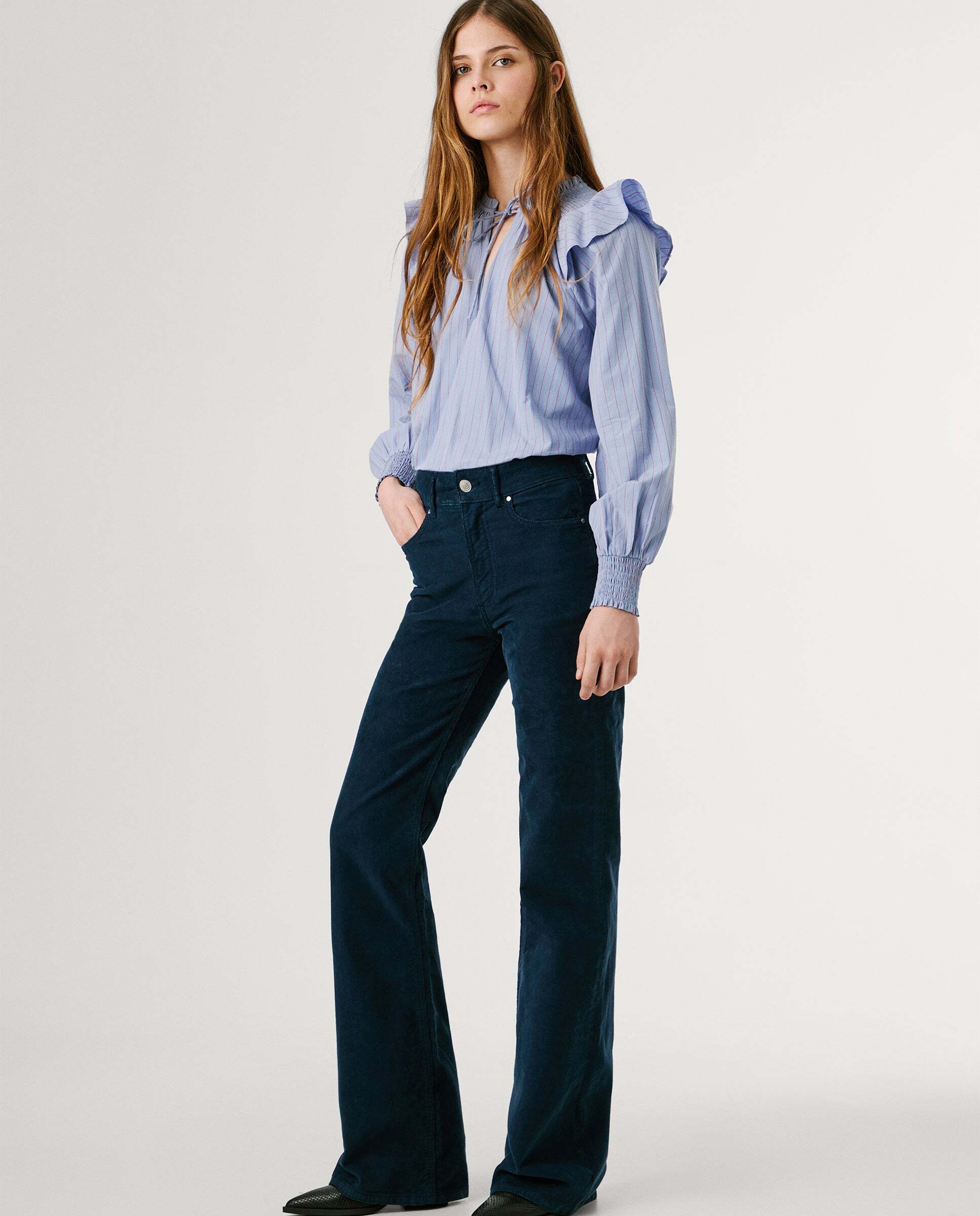 Willa - Pepe Jeans - pantalon cinco bolsillos pana fit flare - Azul Azul-6