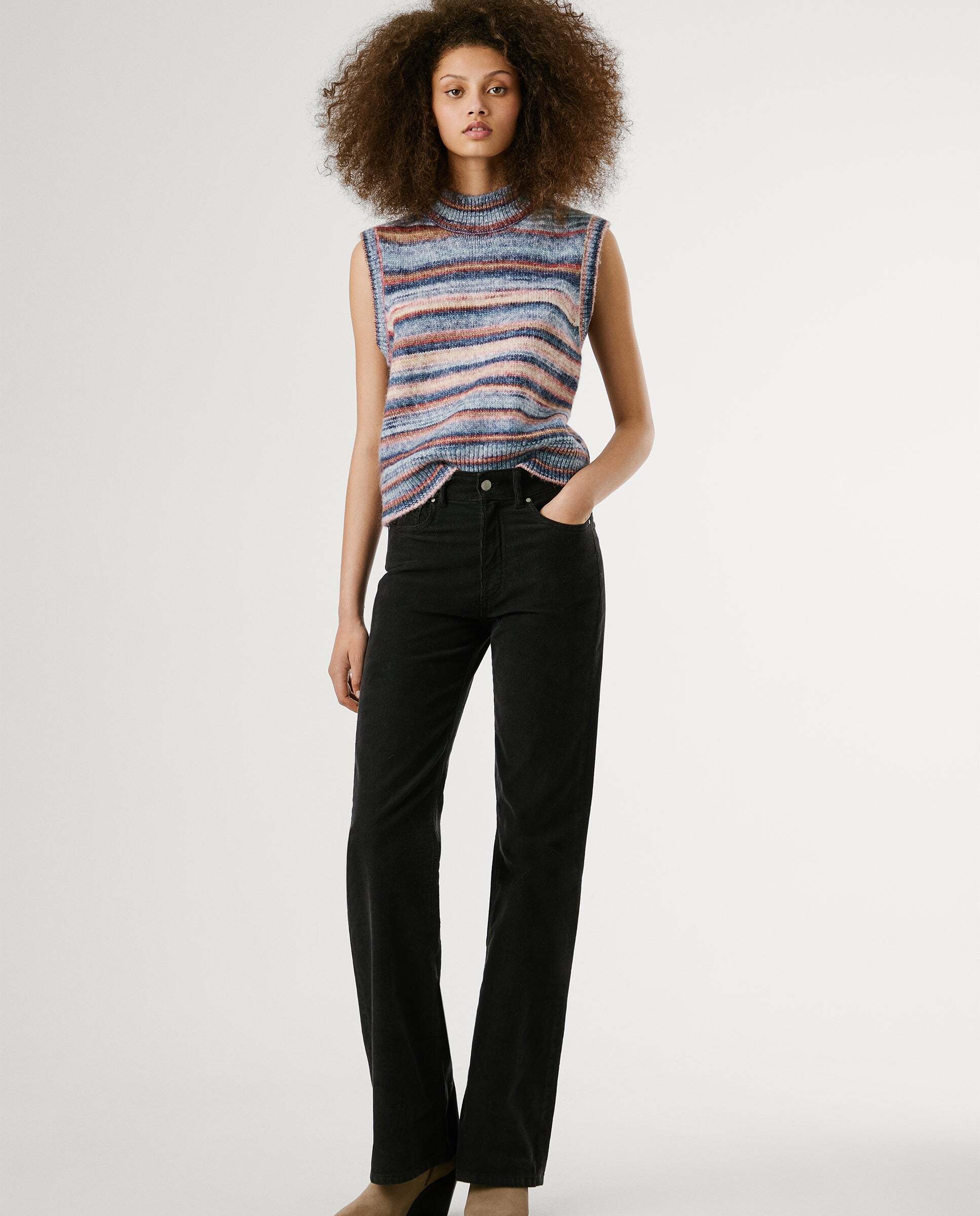 Willa - Pepe Jeans - pantalon cinco bolsillos pana fit flare - Negro Negro-1