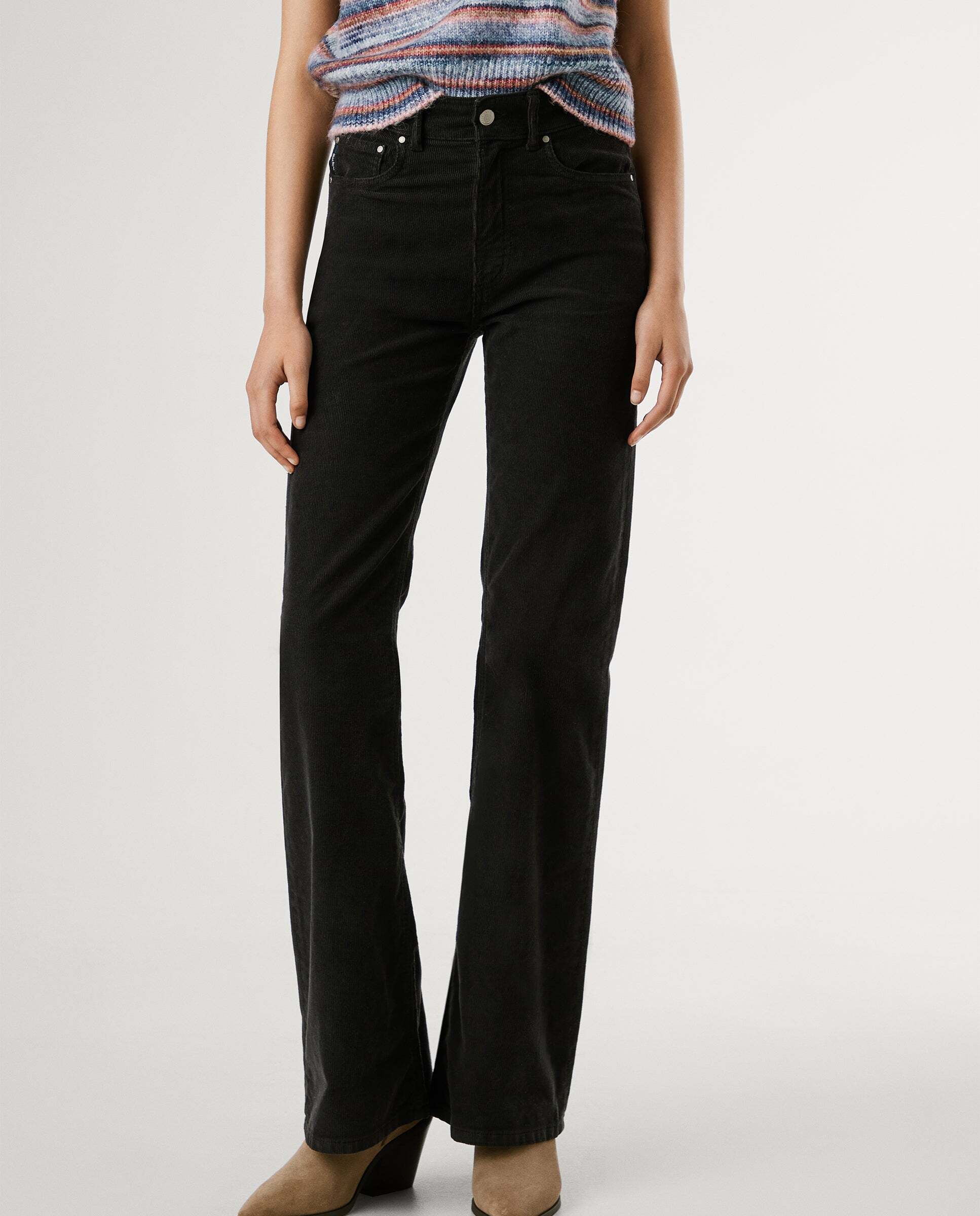 Willa - Pepe Jeans - pantalon cinco bolsillos pana fit flare - Negro Negro-2
